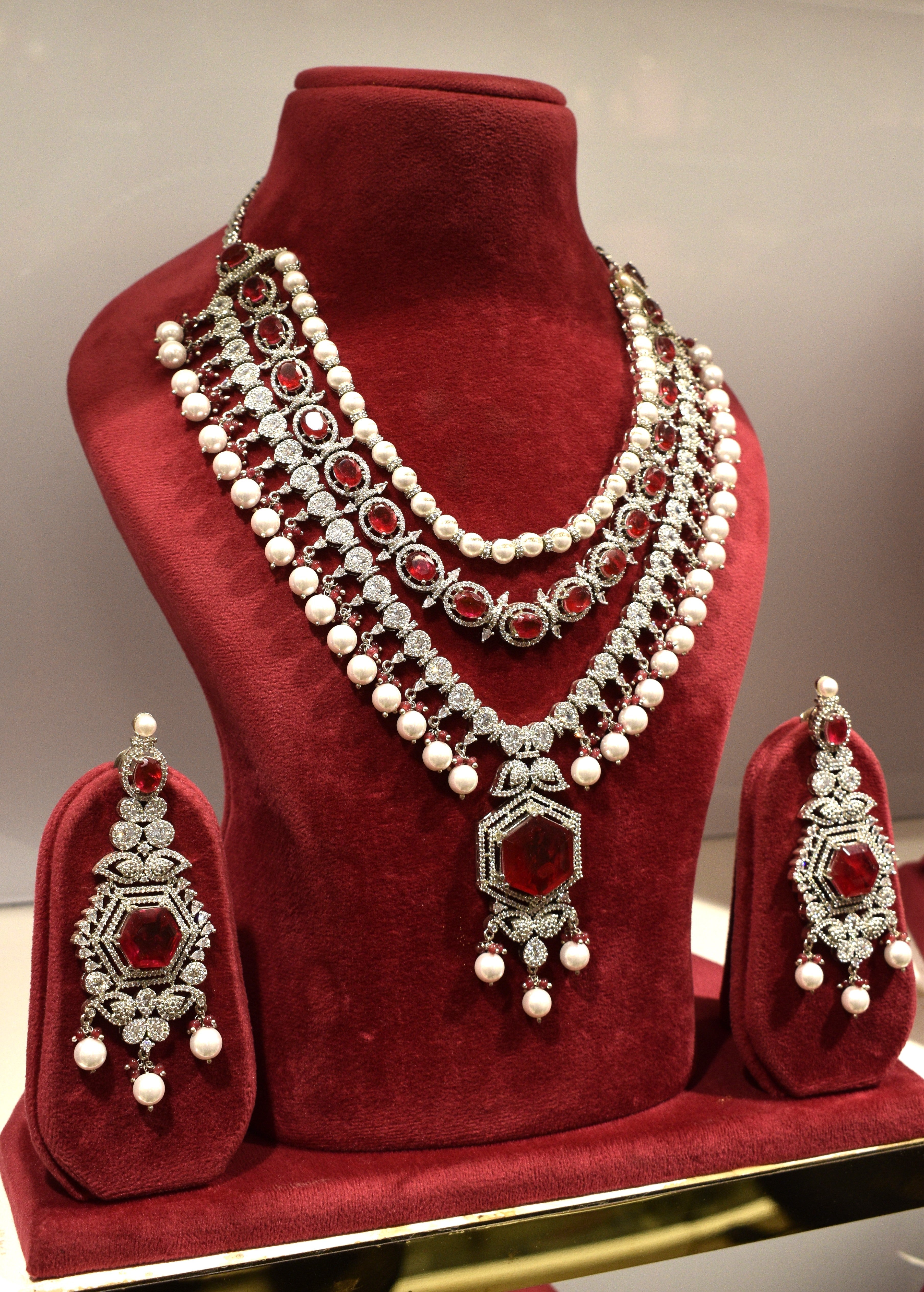 Ruby White Pearl Silver Finish Jewelry