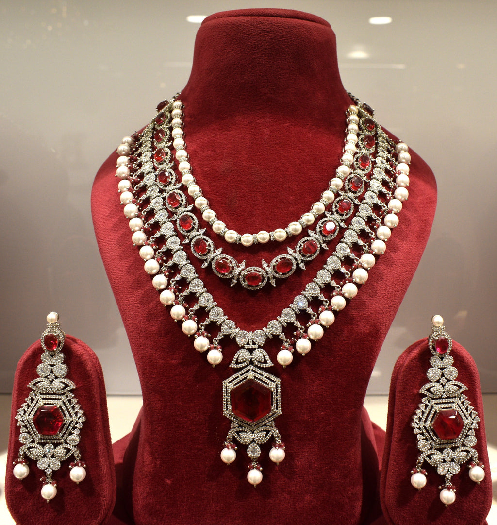 Ruby White Pearl Silver Finish Jewelry