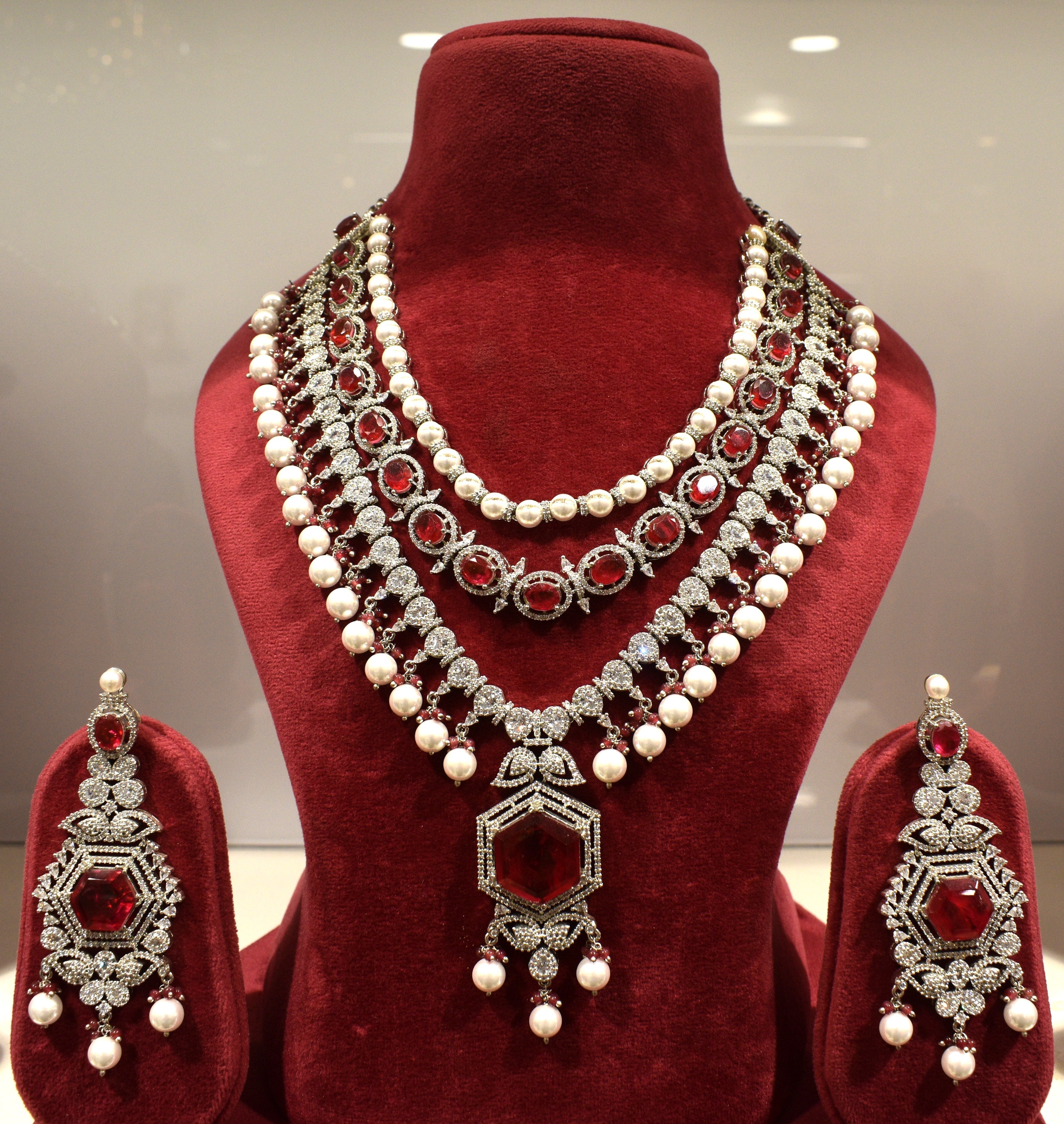 Ruby White Pearl Silver Finish Jewelry