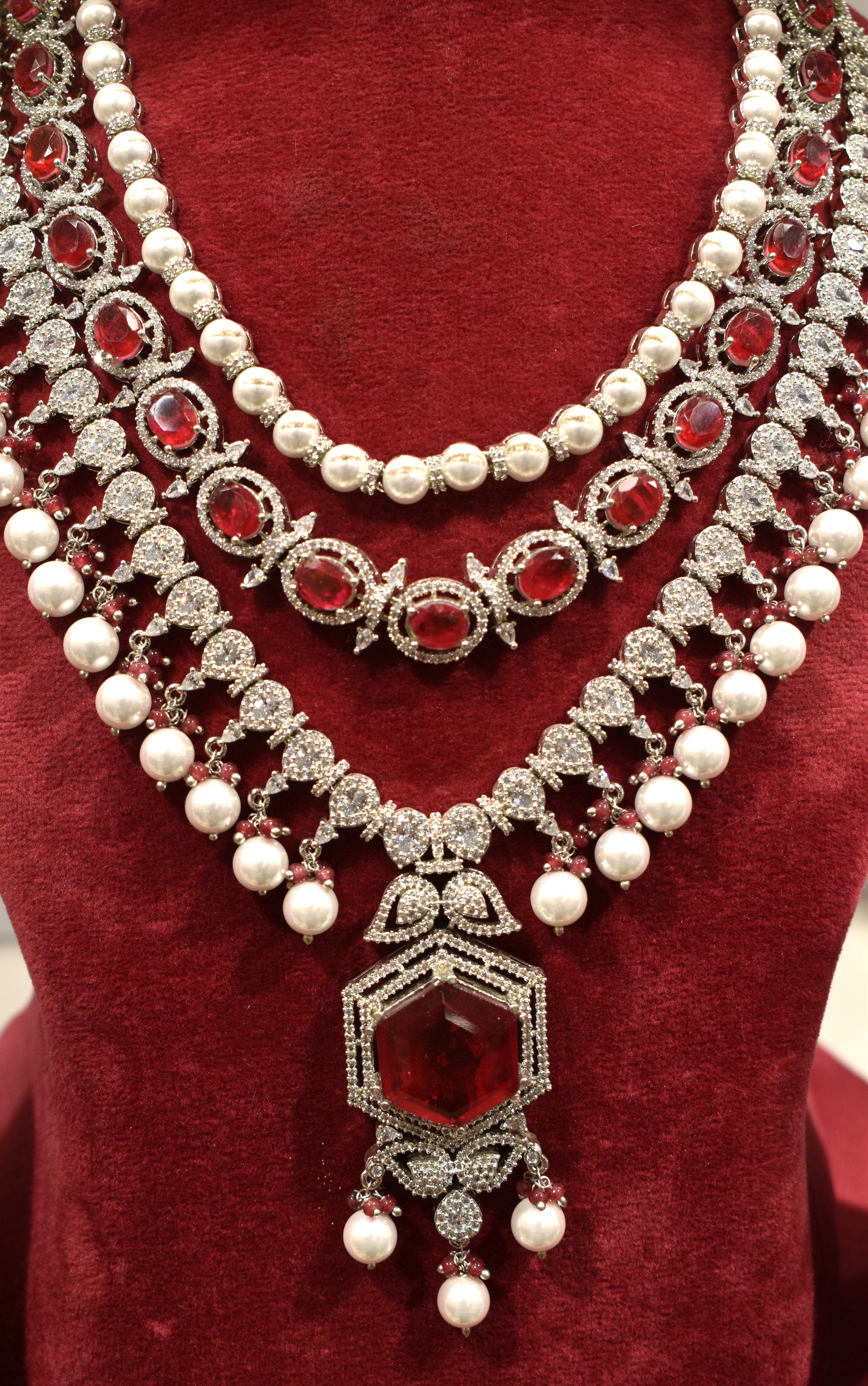 Ruby White Pearl Silver Finish Jewelry
