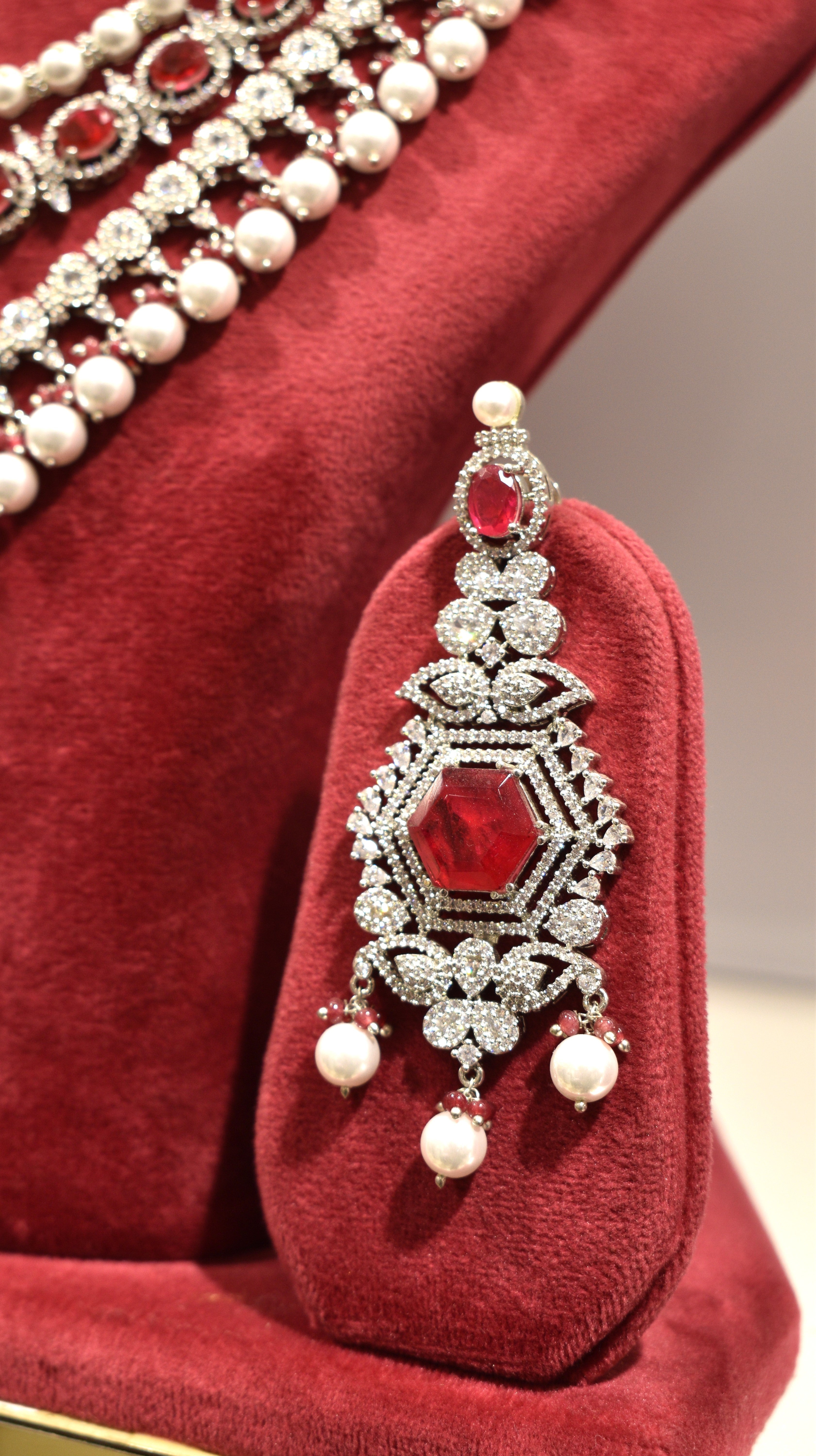 Ruby White Pearl Silver Finish Jewelry