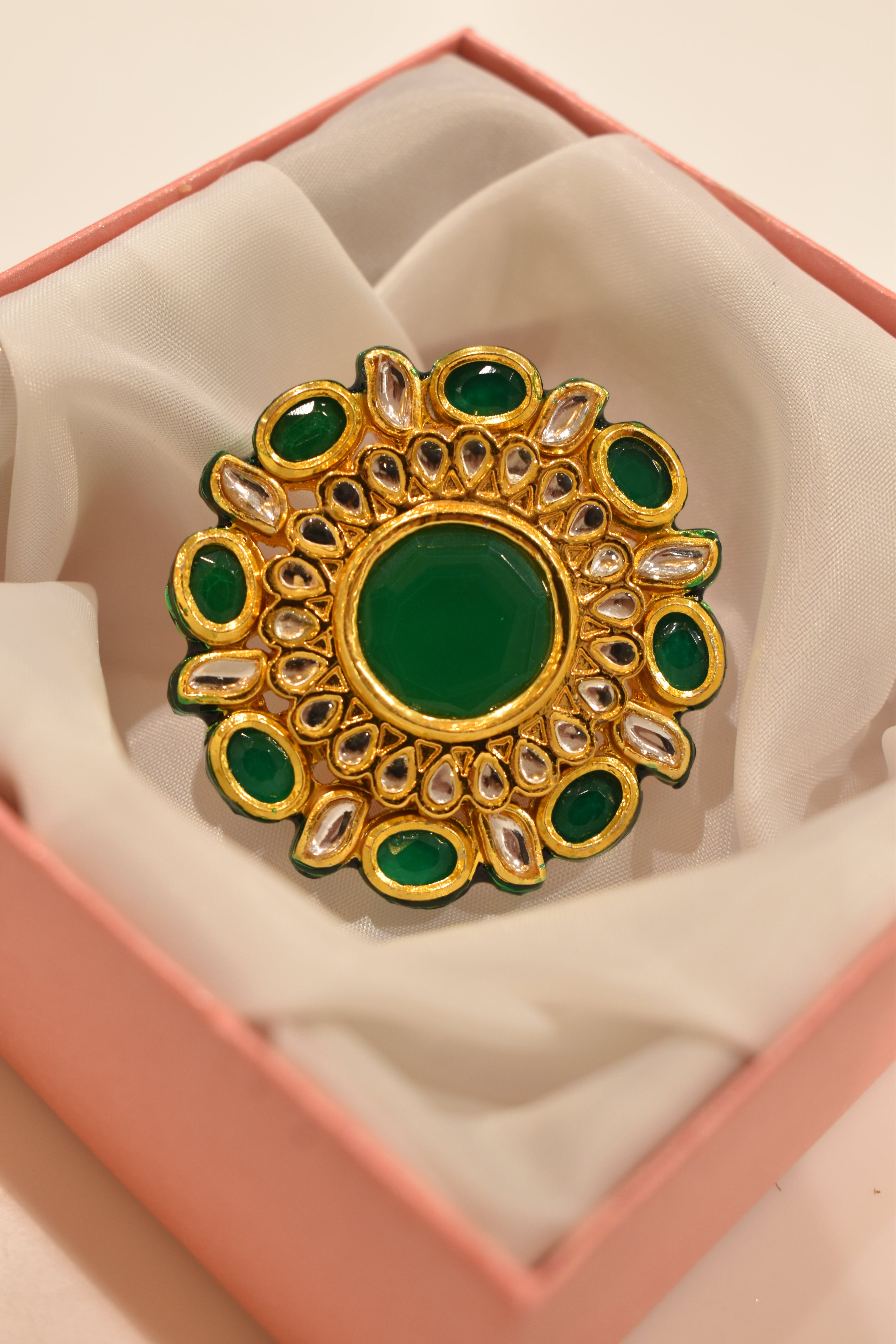 Kundan Green Ring