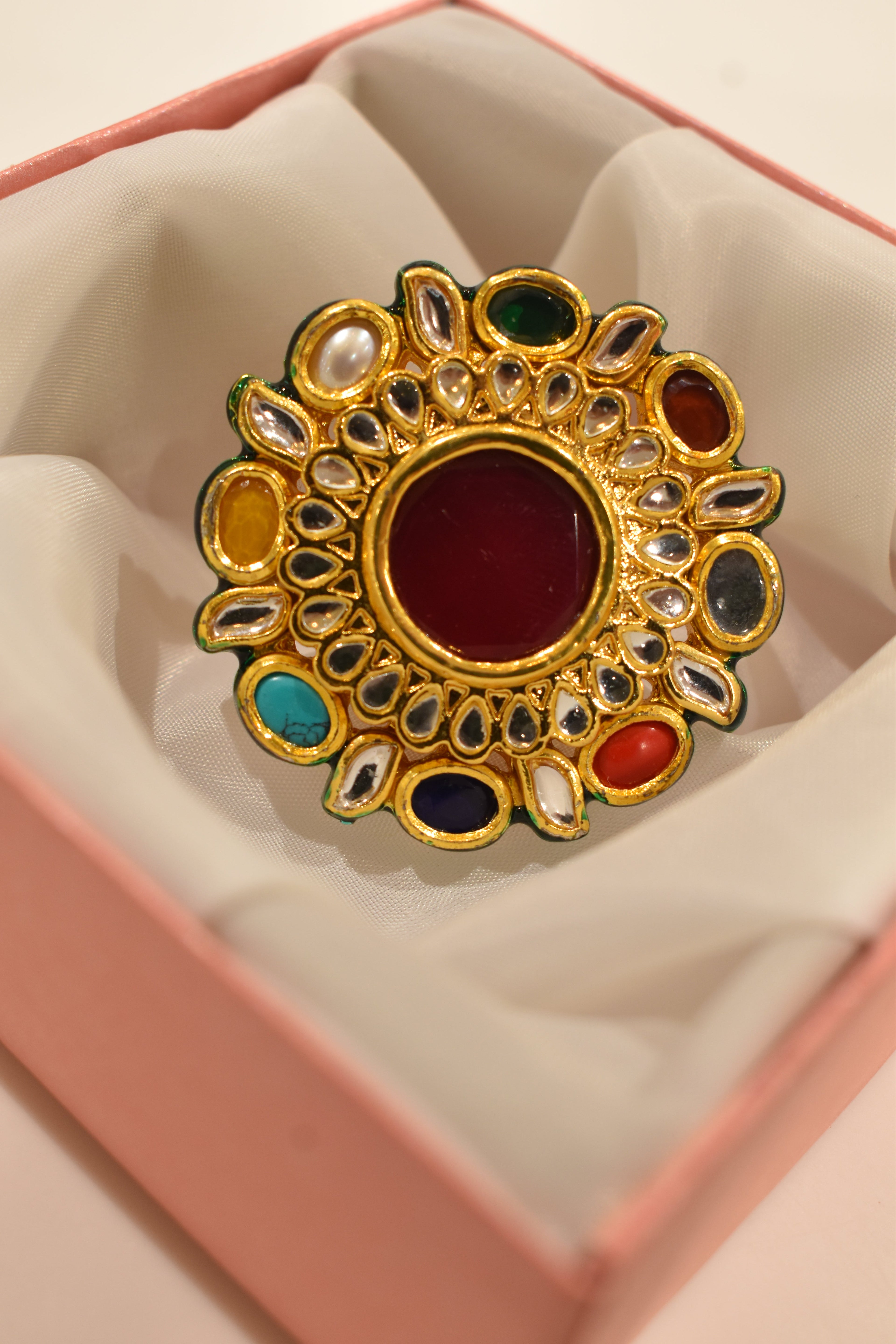 Multicolour Kundan Ring