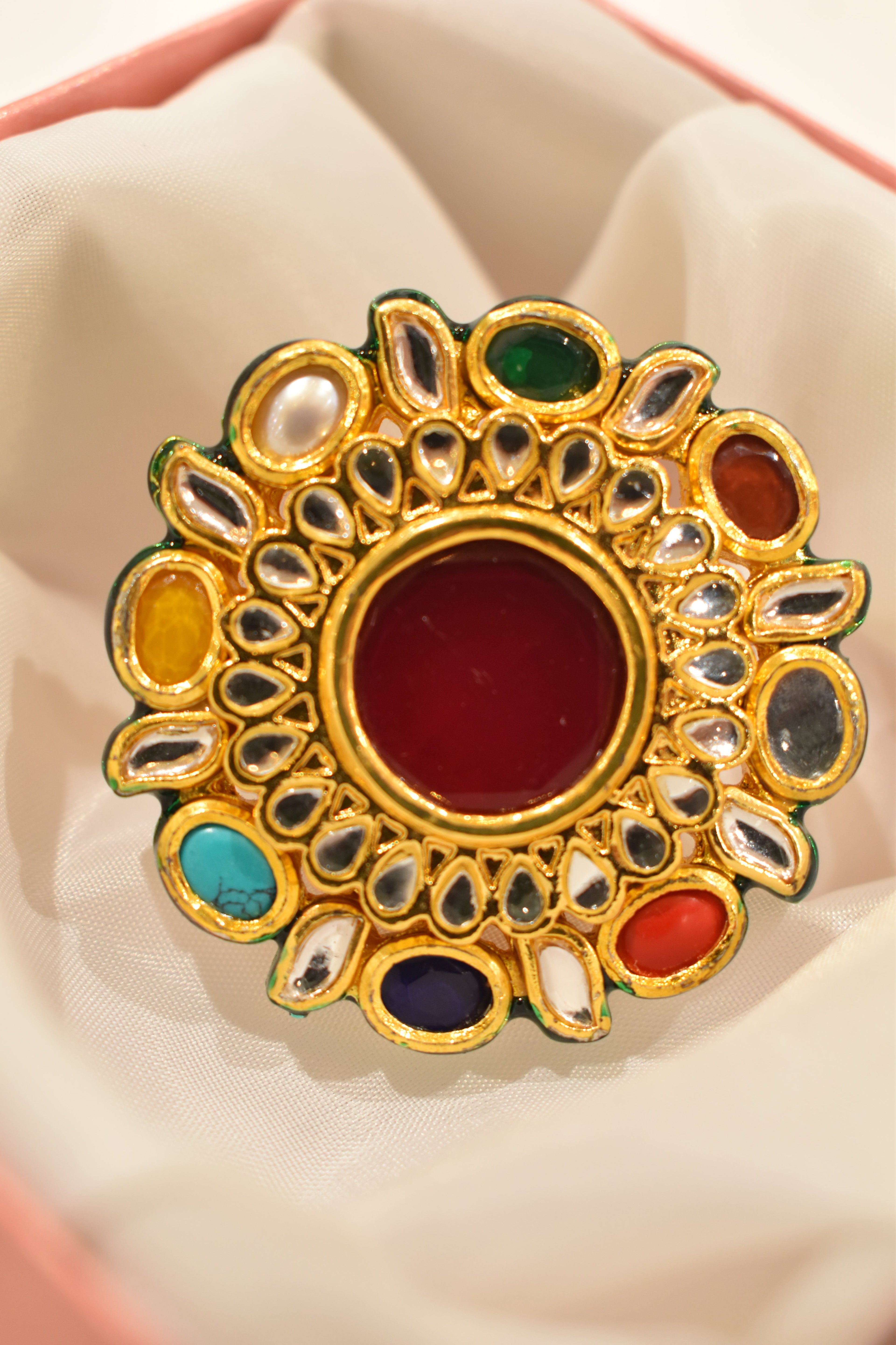 Multicolour Kundan Ring
