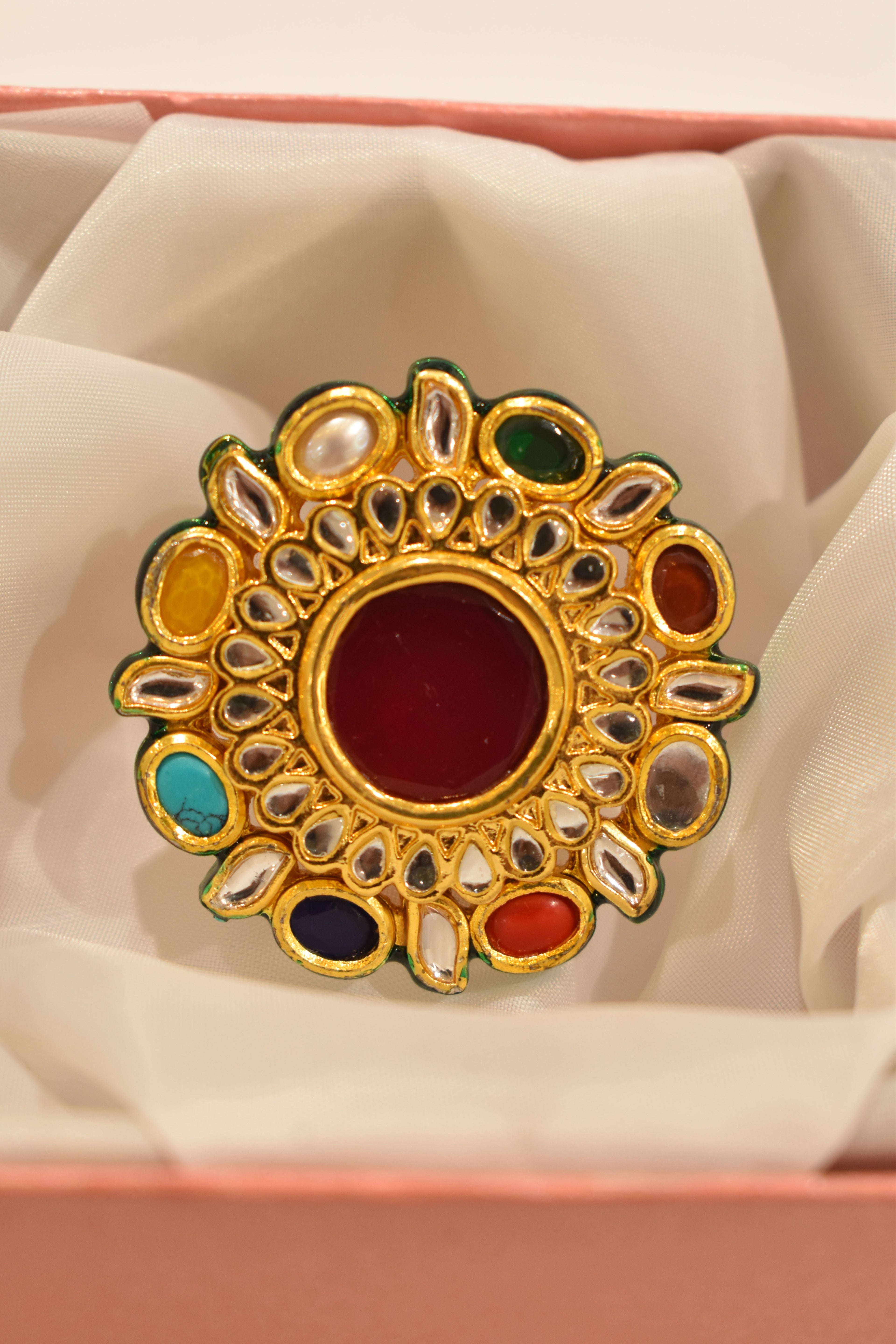 Multicolour Kundan Ring