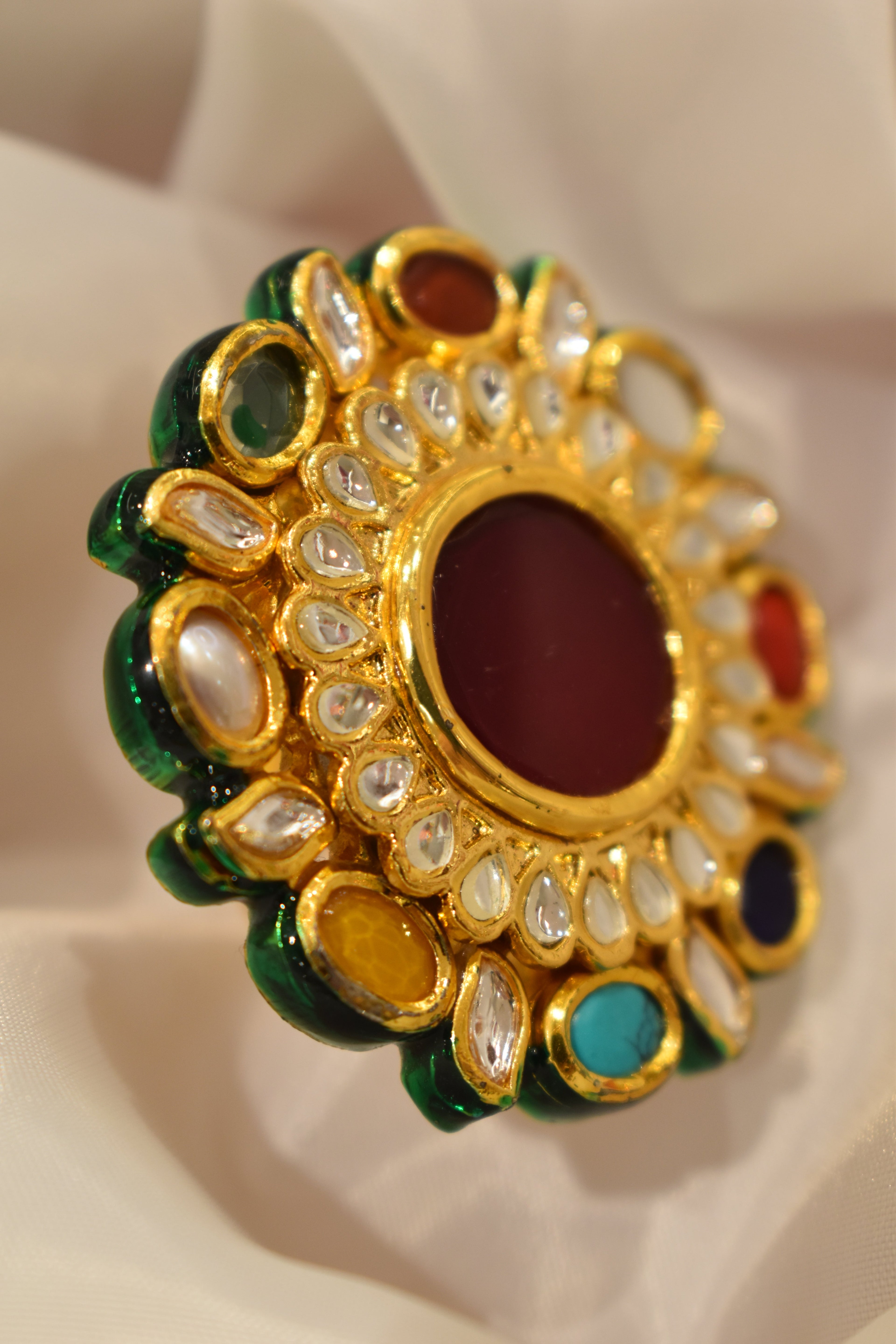 Multicolour Kundan Ring