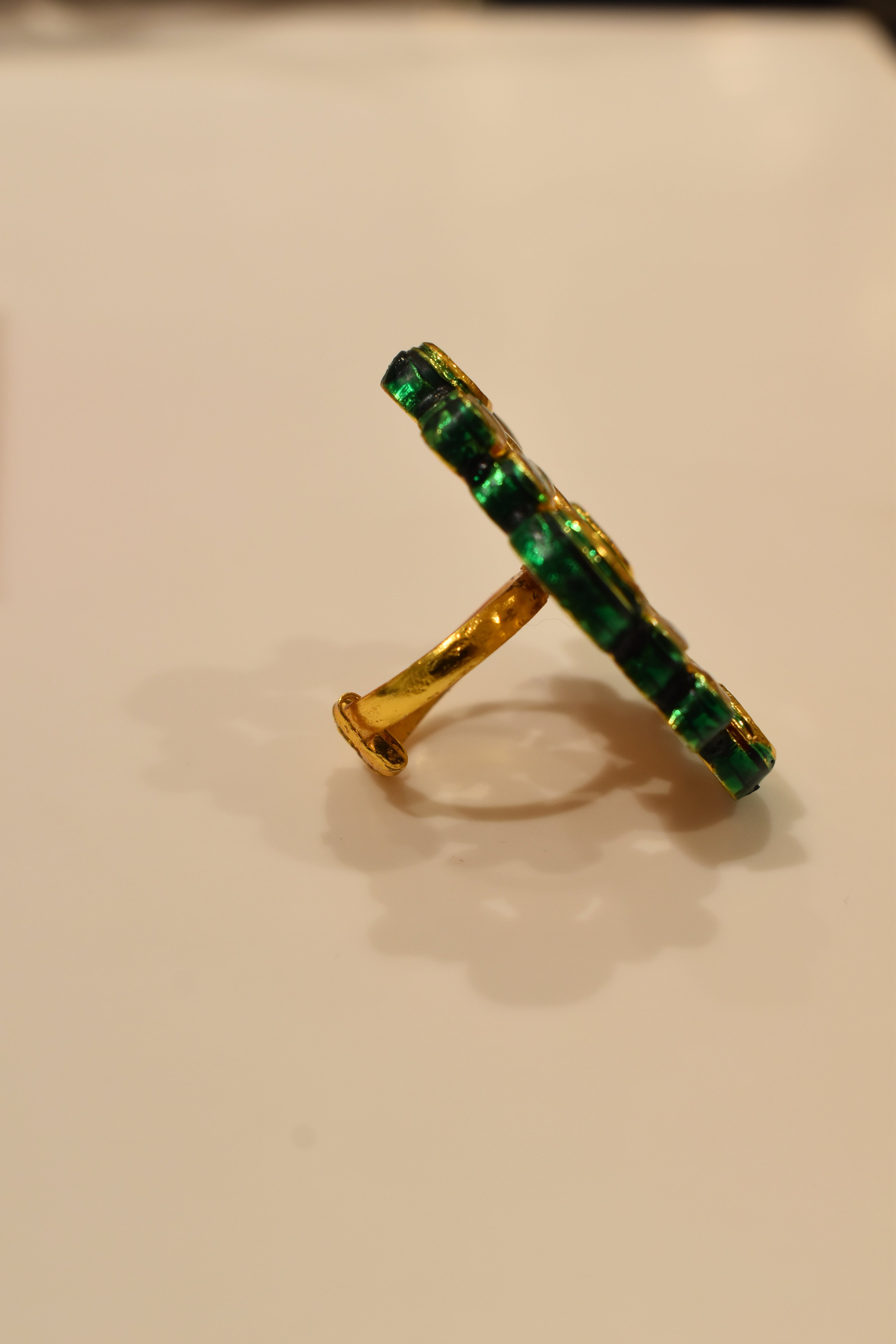 Maroon Green Kundan Ring