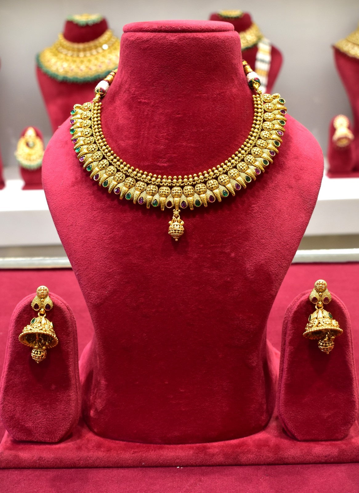 Color Stones Temple Style Necklace