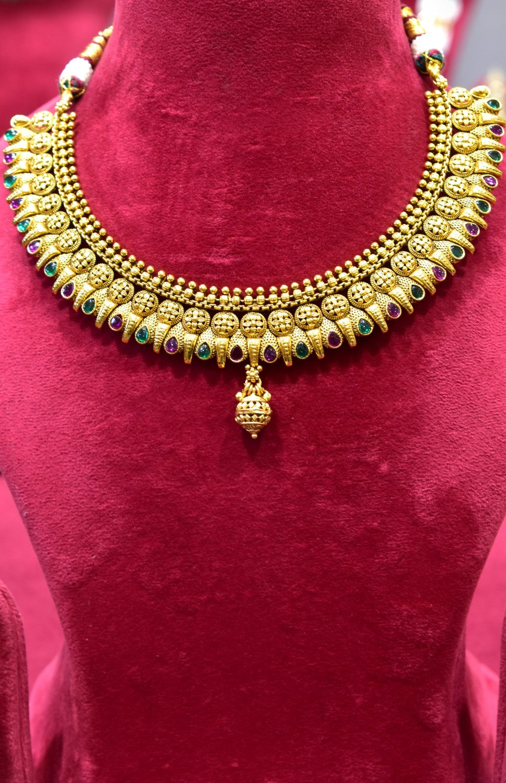 Color Stones Temple Style Necklace