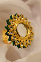 Mirror Style Green Kundan Ring