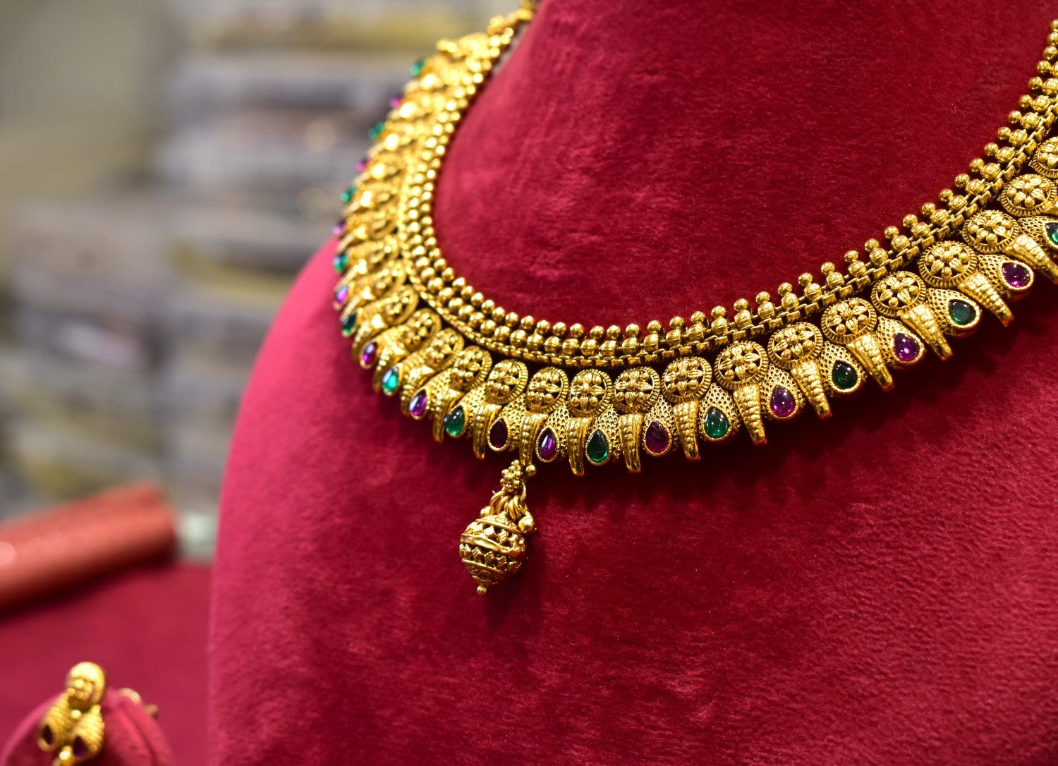 Color Stones Temple Style Necklace