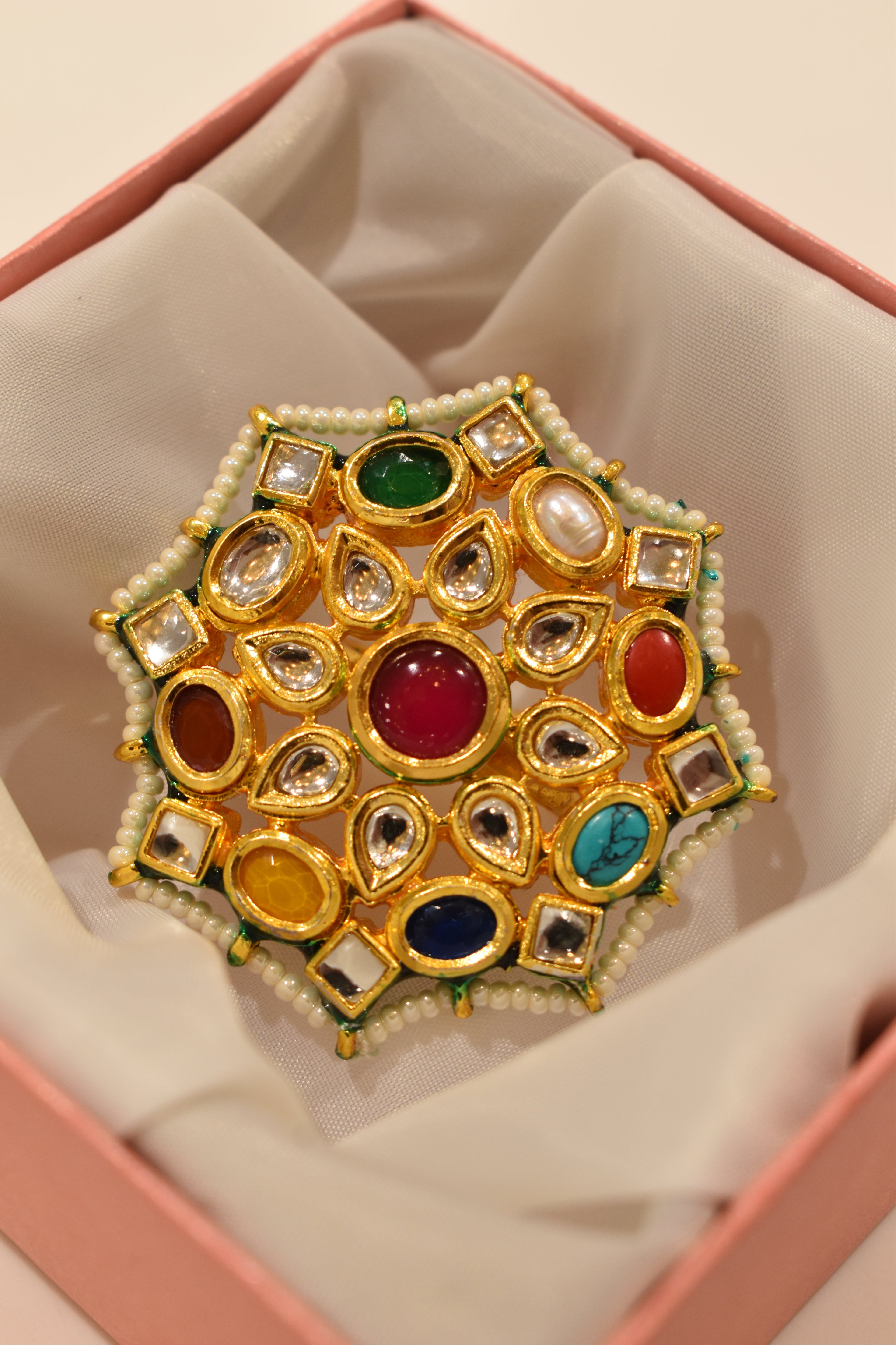 Multicolour Kundan Ring
