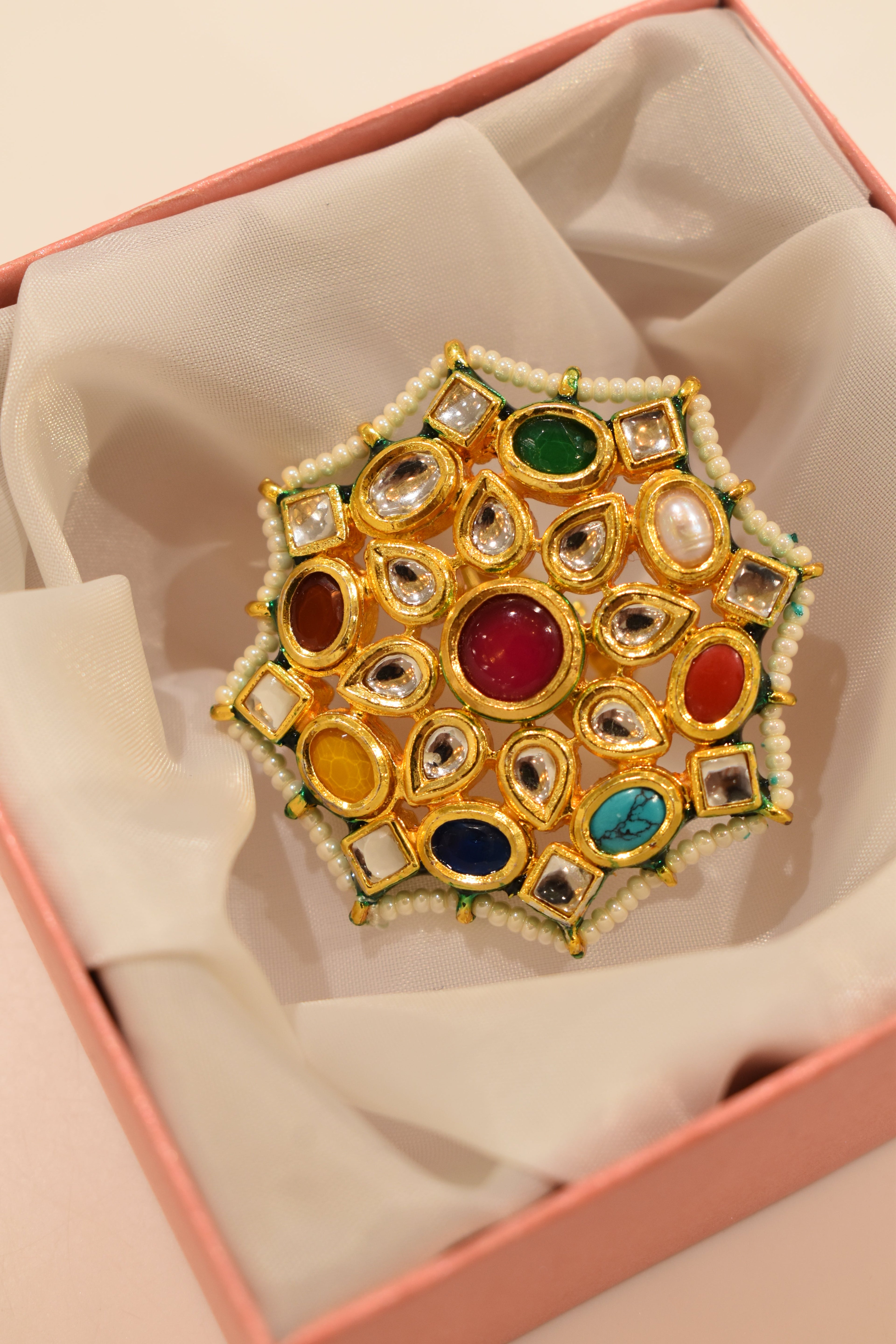 Multicolour Kundan Ring
