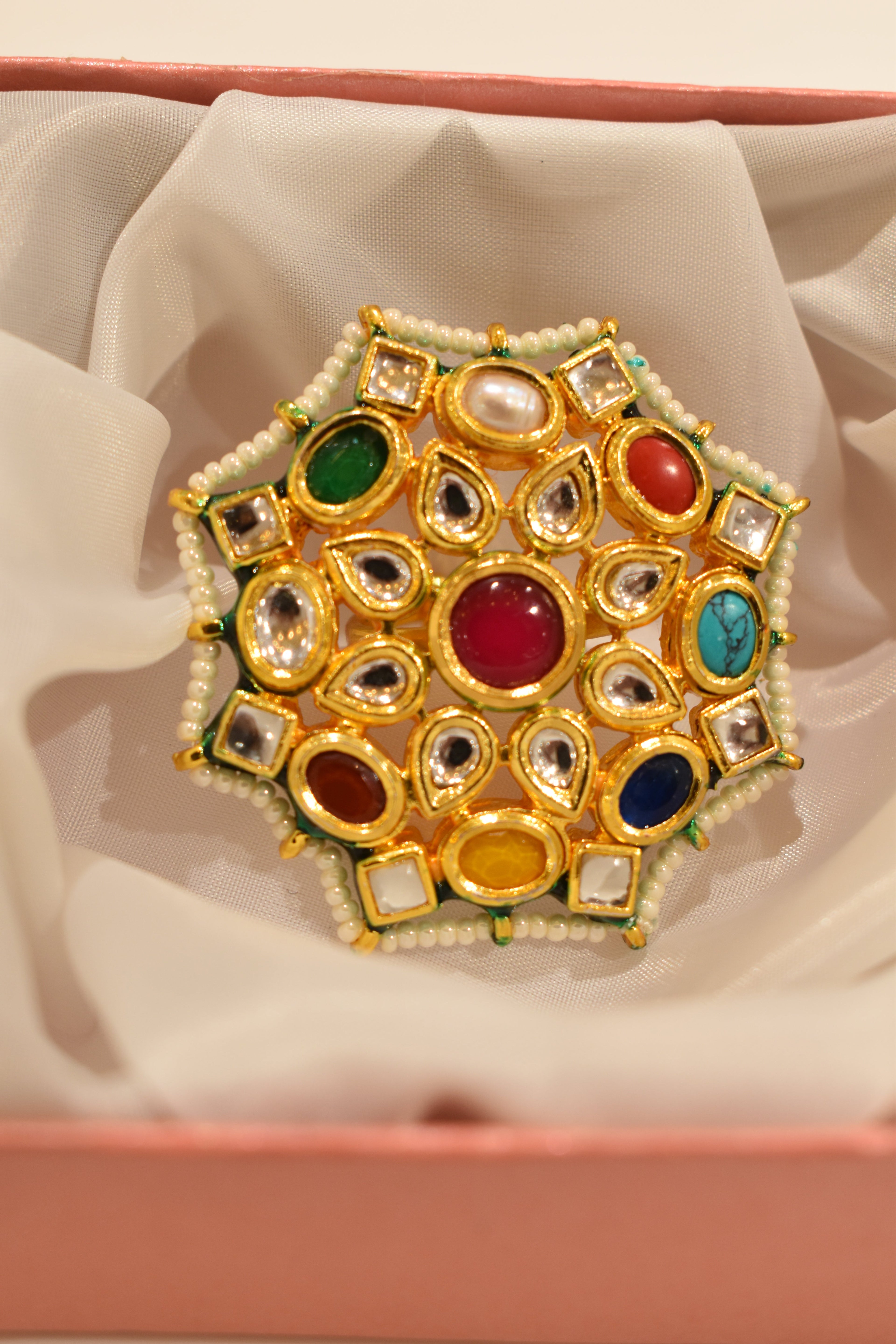 Multicolour Kundan Ring
