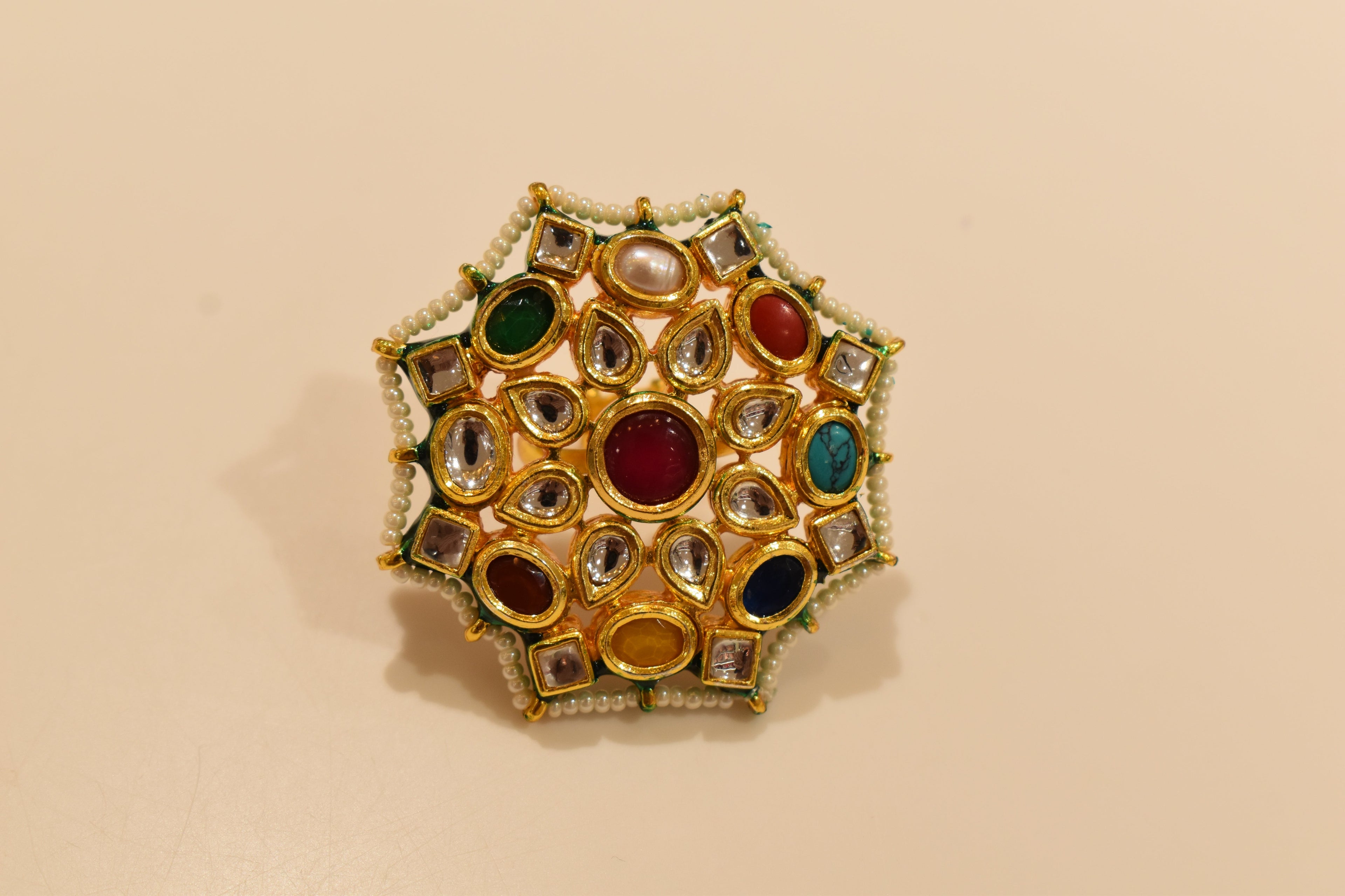 Multicolour Kundan Ring