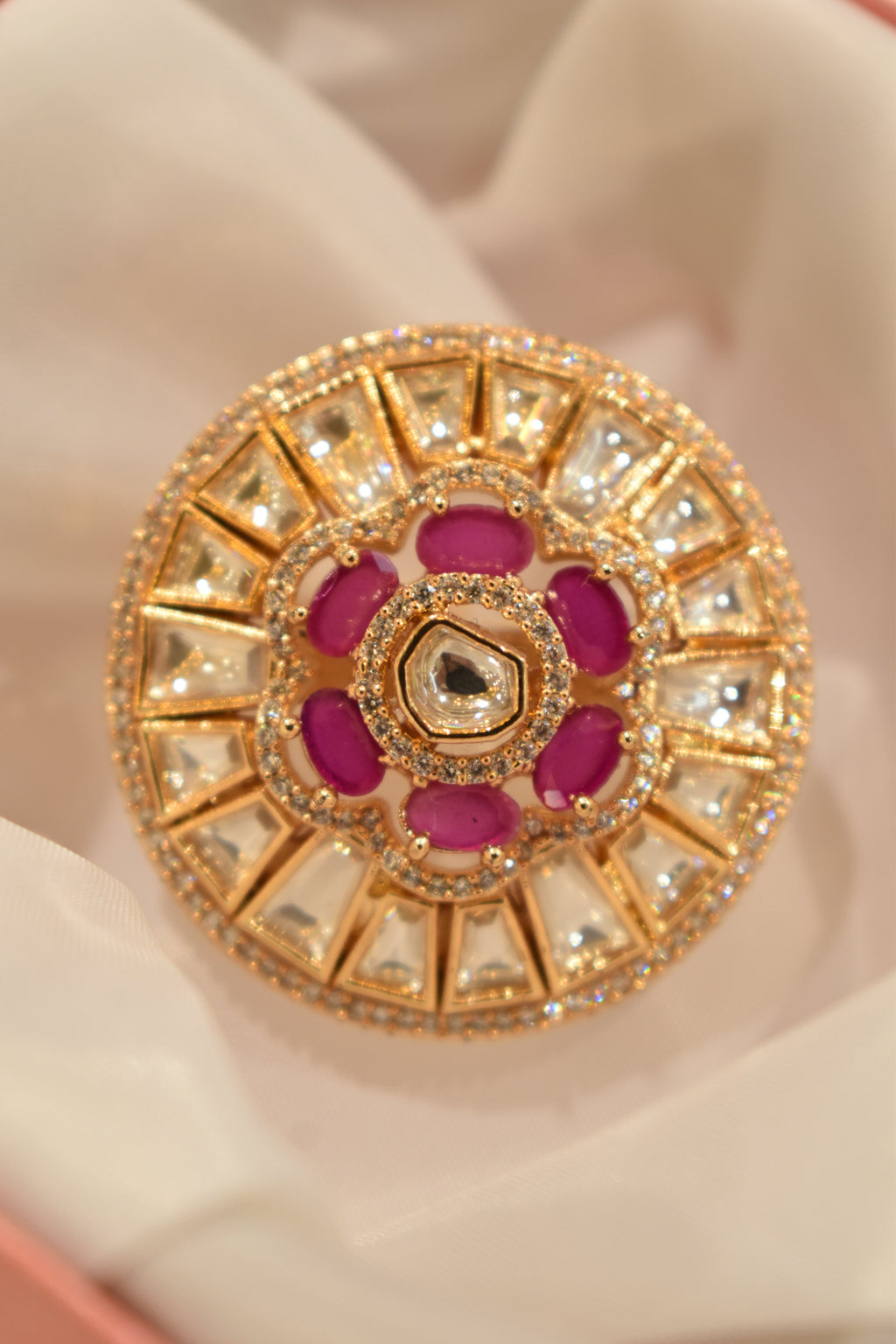 Pink Colour Kundan Ring