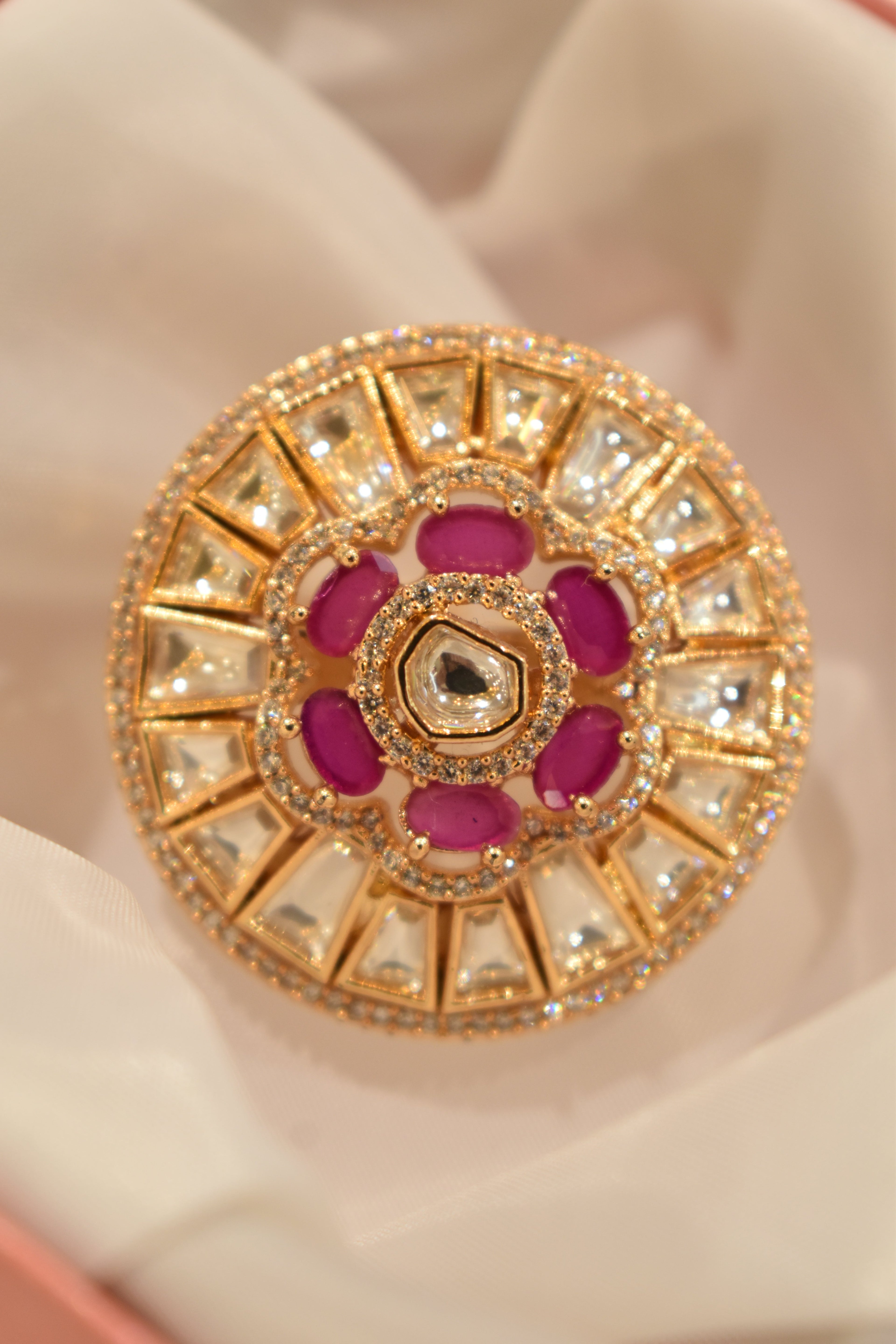 Pink Colour Kundan Ring