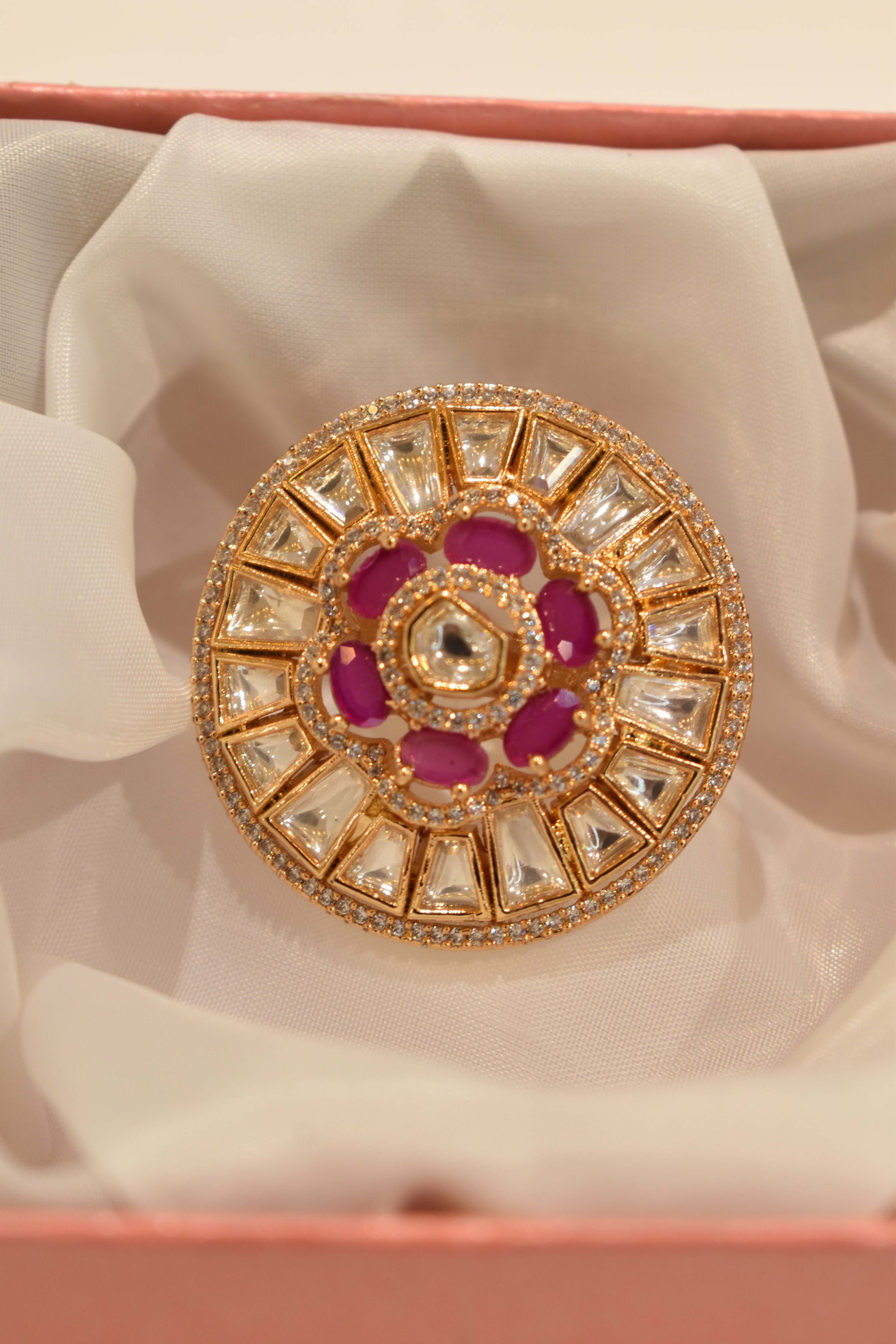Pink Colour Kundan Ring