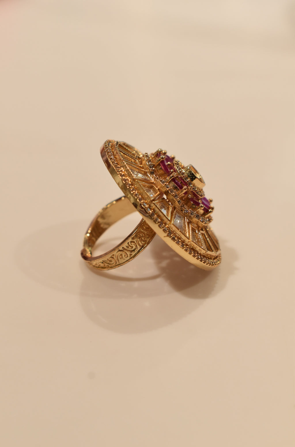Pink Colour Kundan Ring