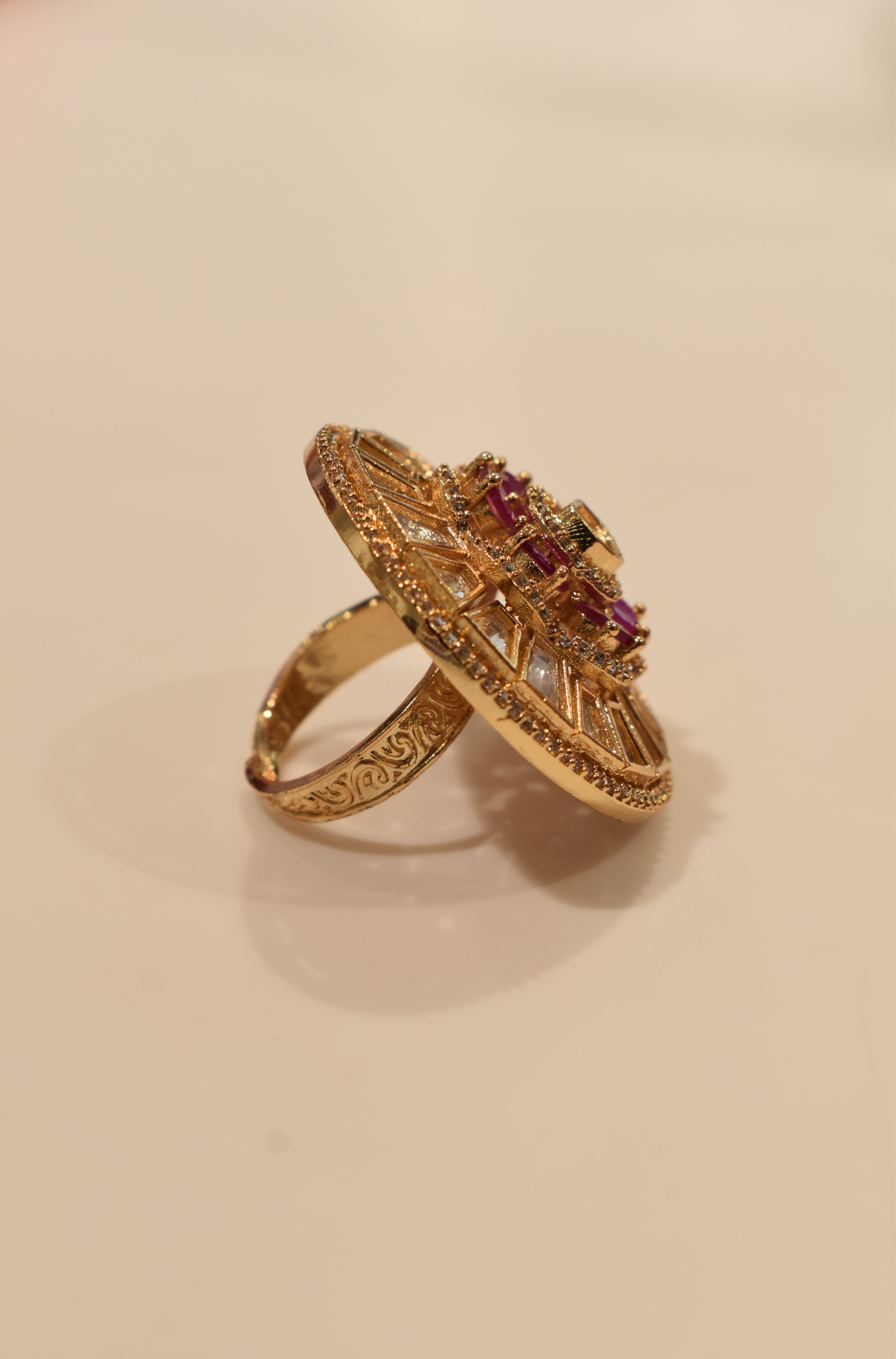 Pink Colour Kundan Ring