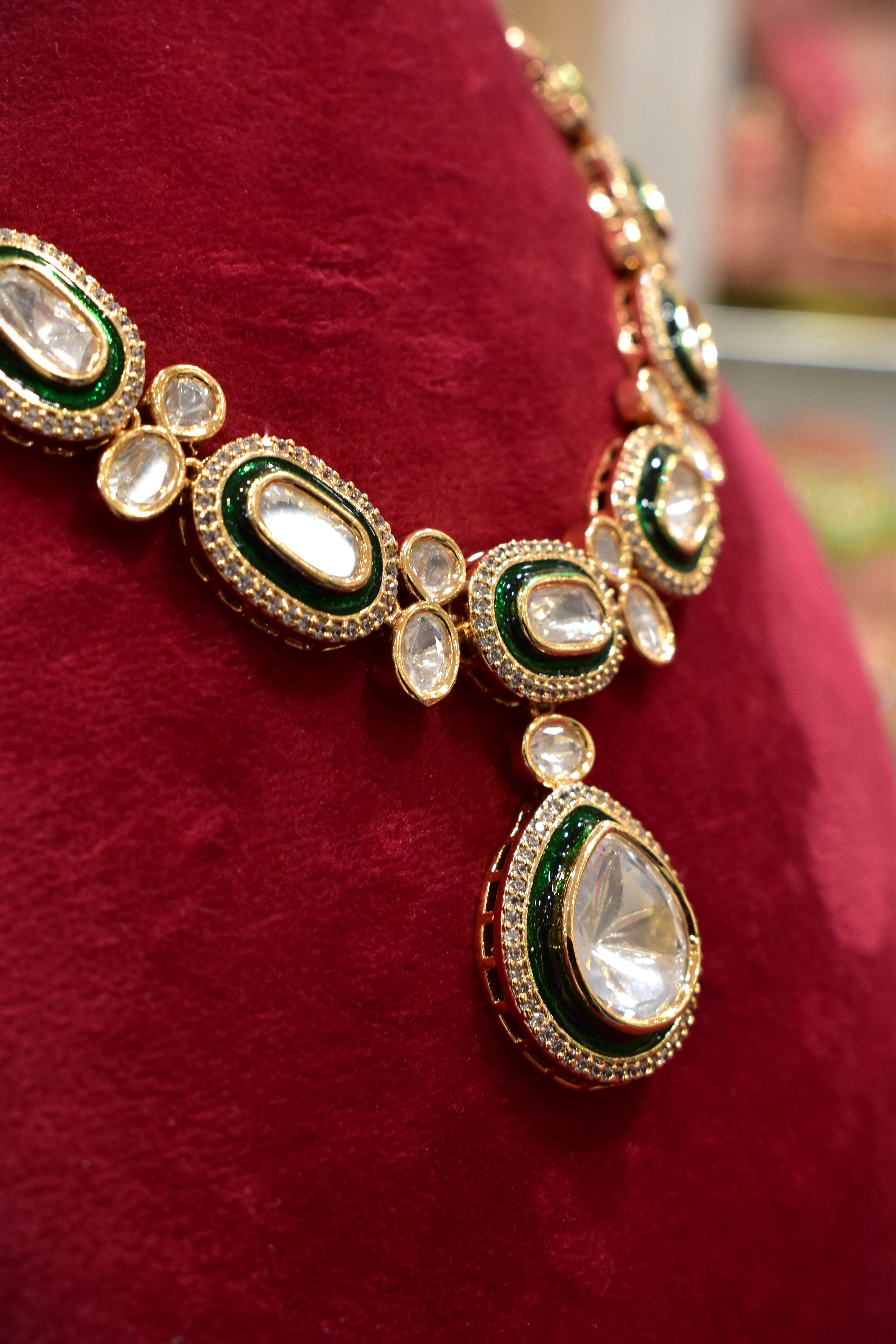 Kundan Drop Dark Green Necklace