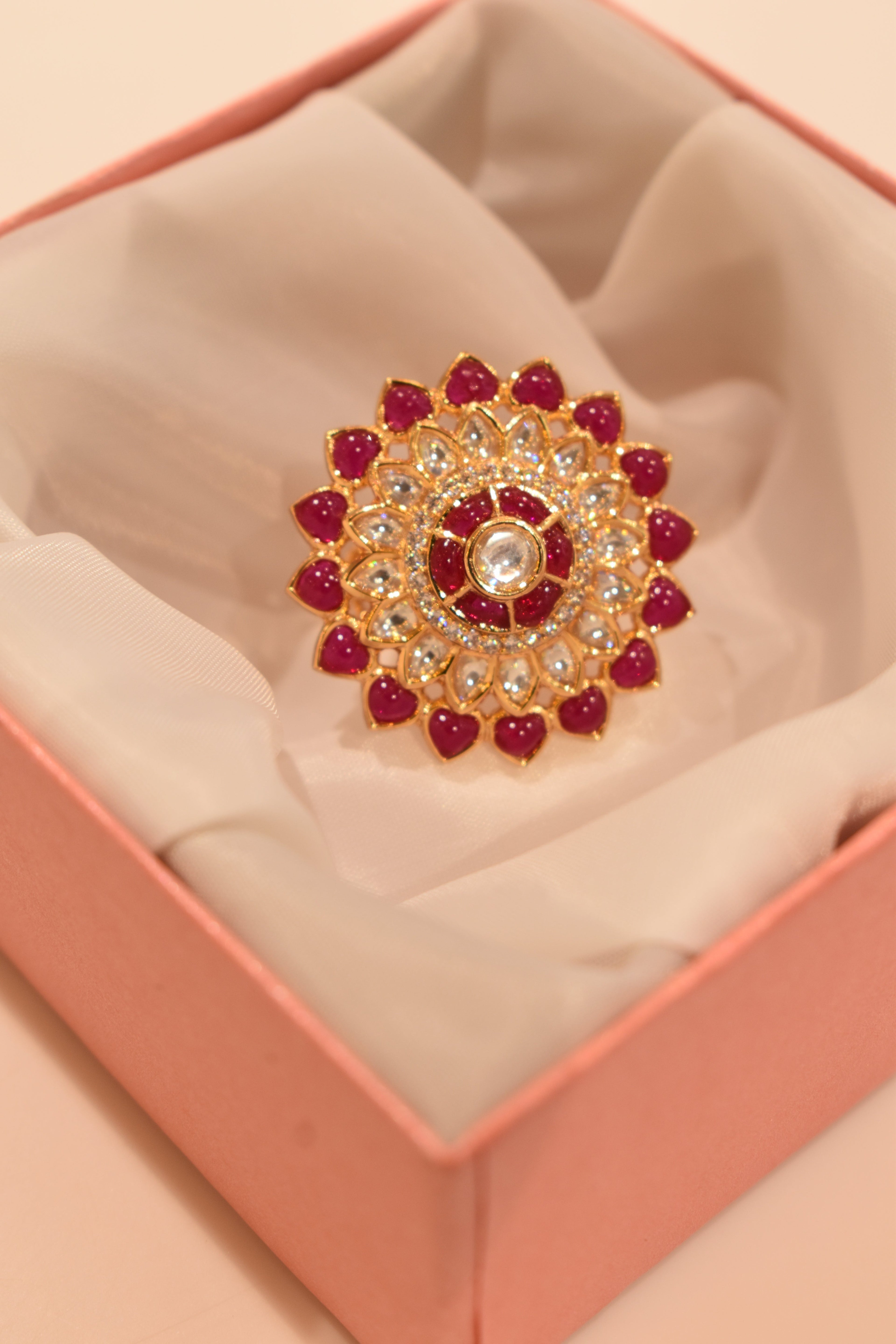 Dark Pink Kundan Ring