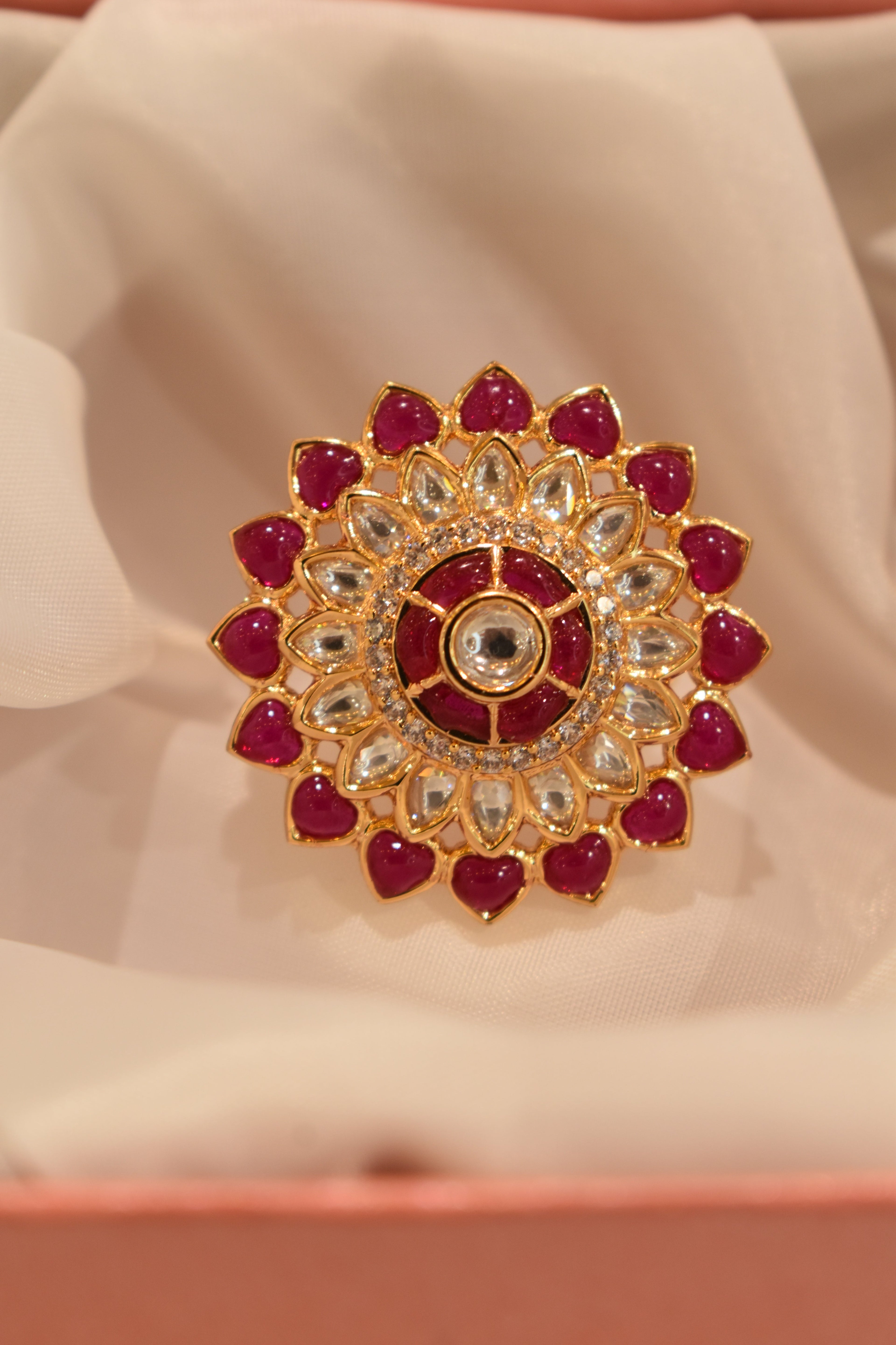 Dark Pink Kundan Ring