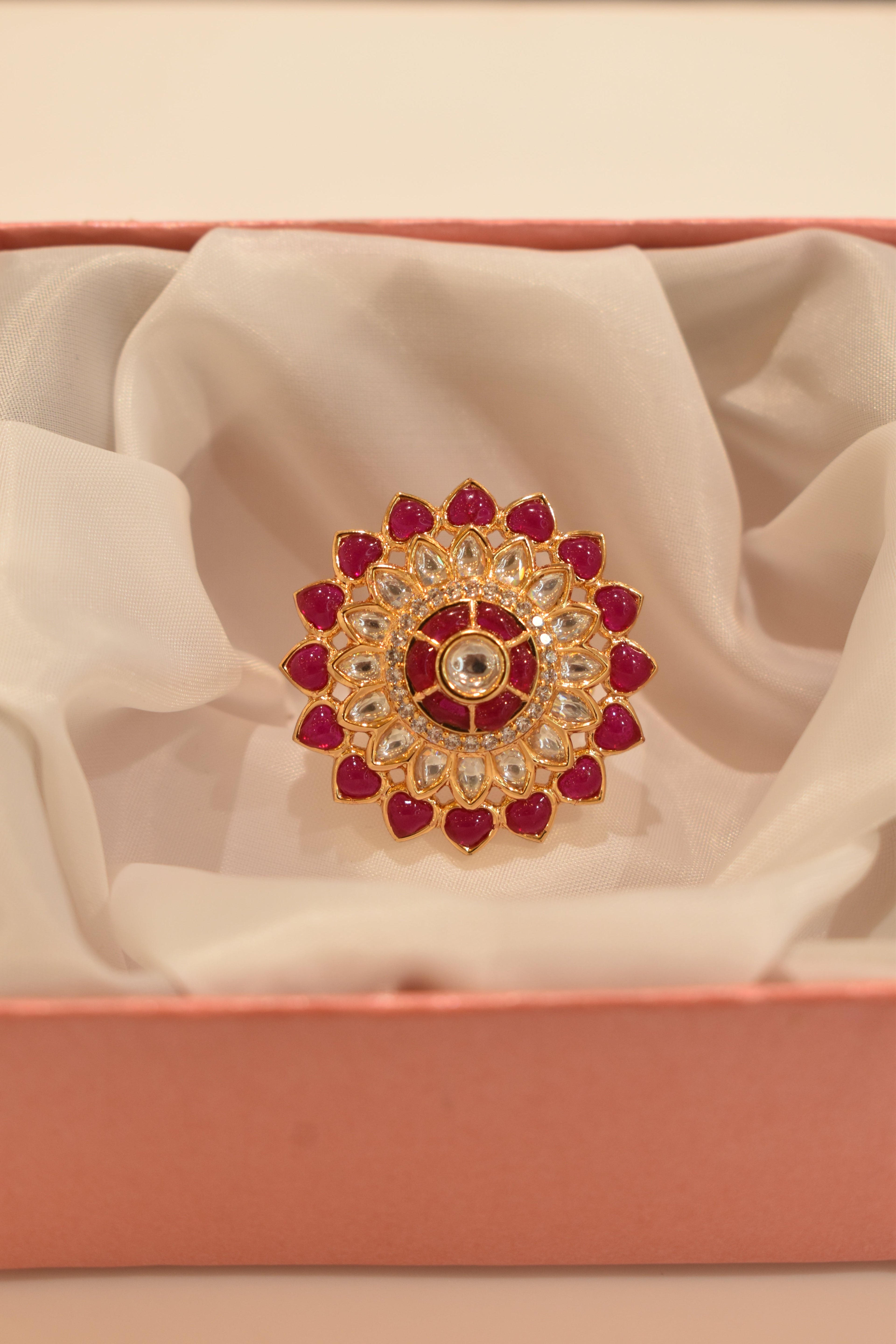 Dark Pink Kundan Ring
