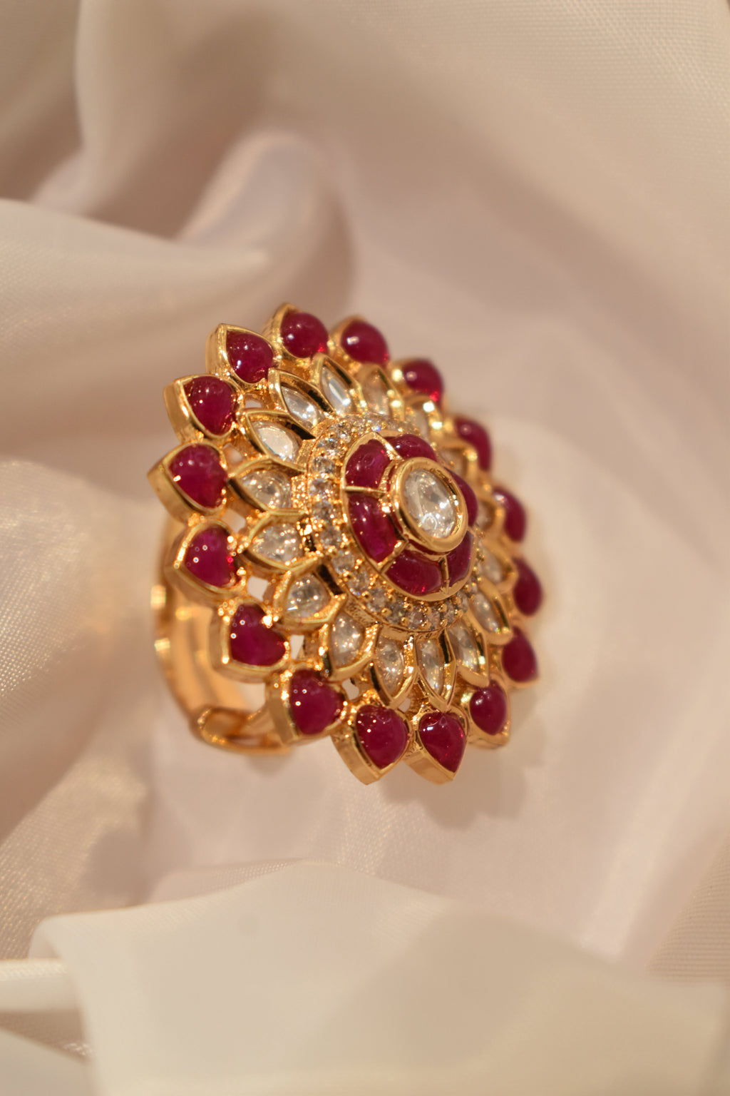 Dark Pink Kundan Ring