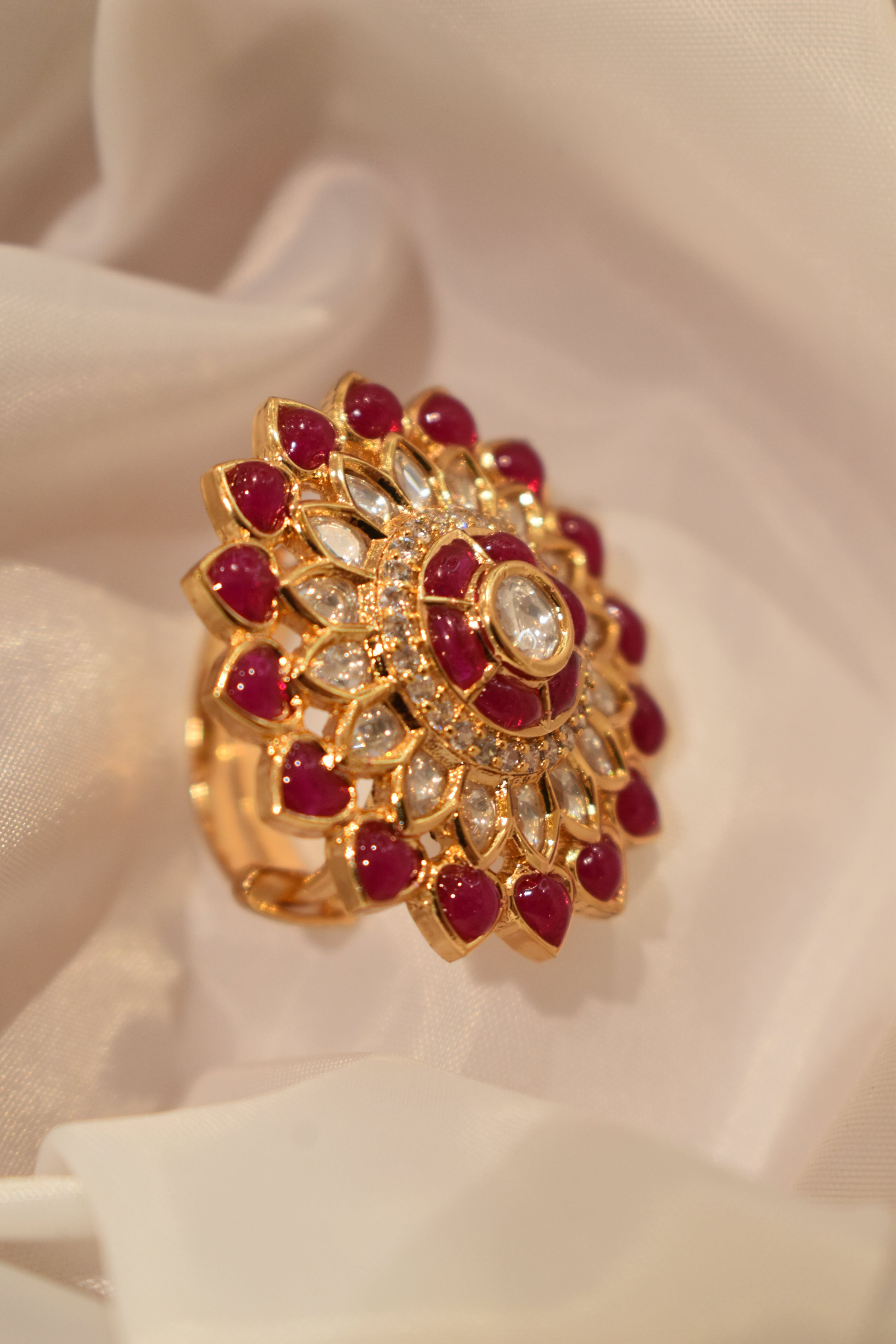 Dark Pink Kundan Ring