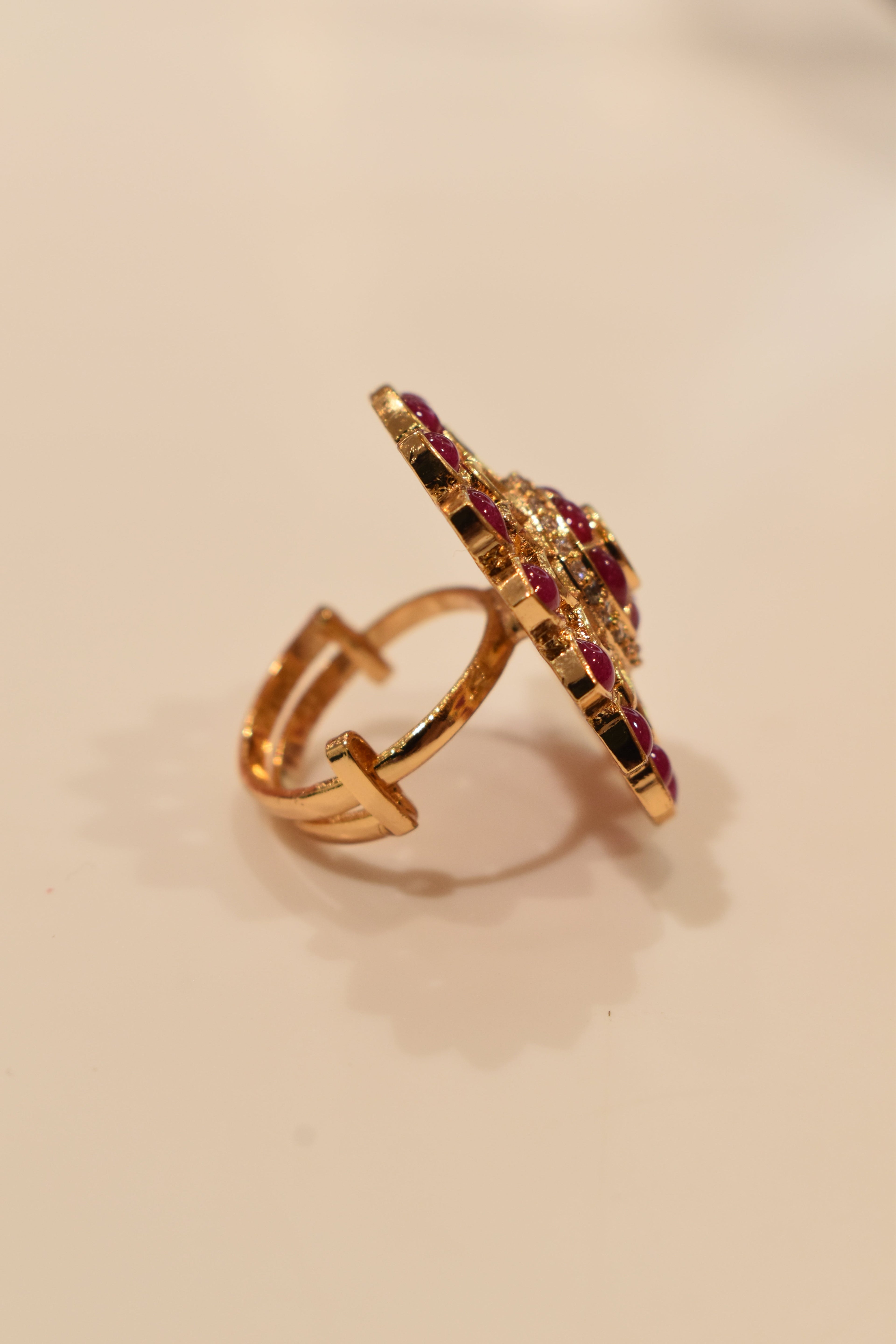 Dark Pink Kundan Ring