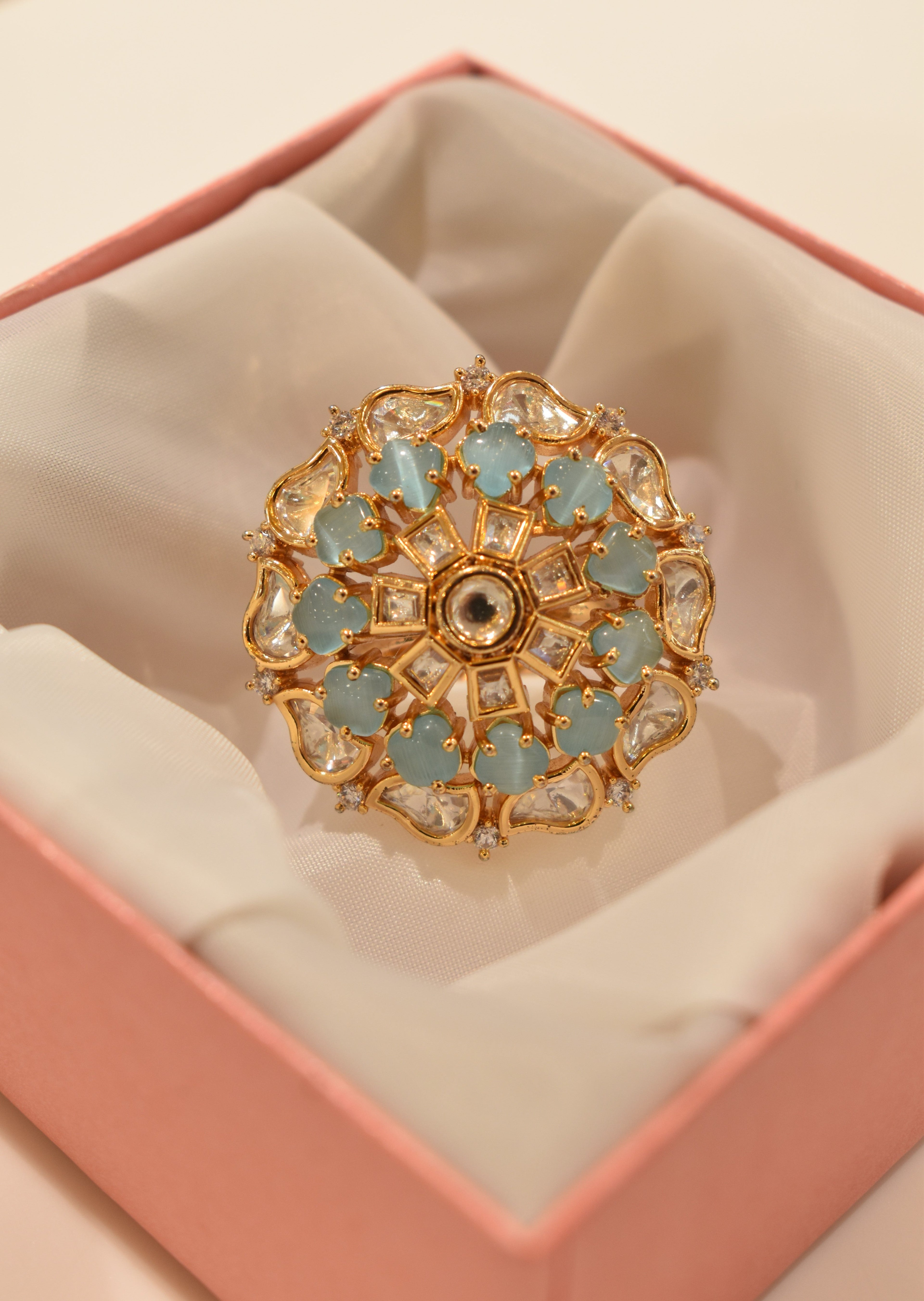 Sea Blue Beautiful Kundan Ring