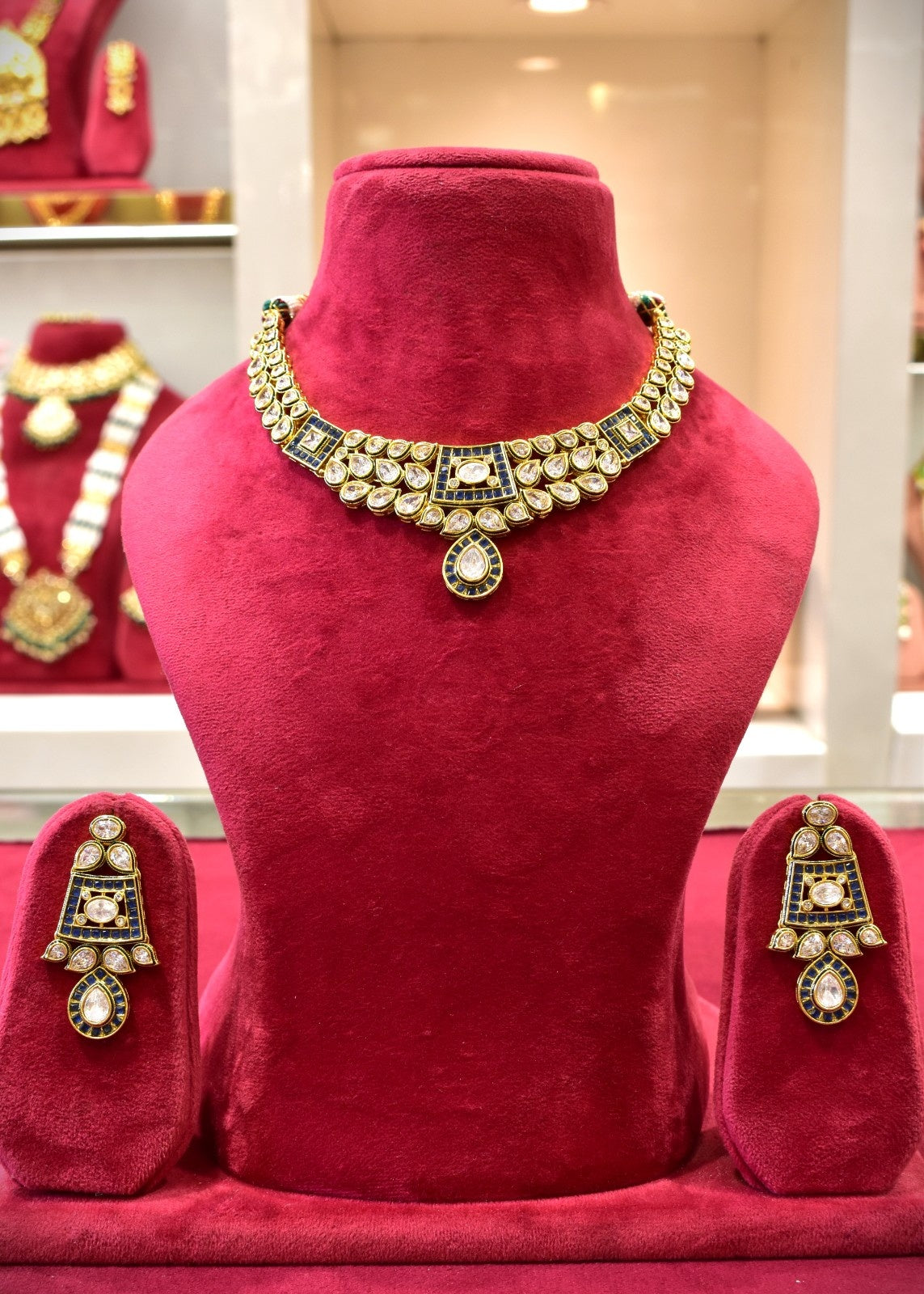 Kundan Drop Blue Necklace