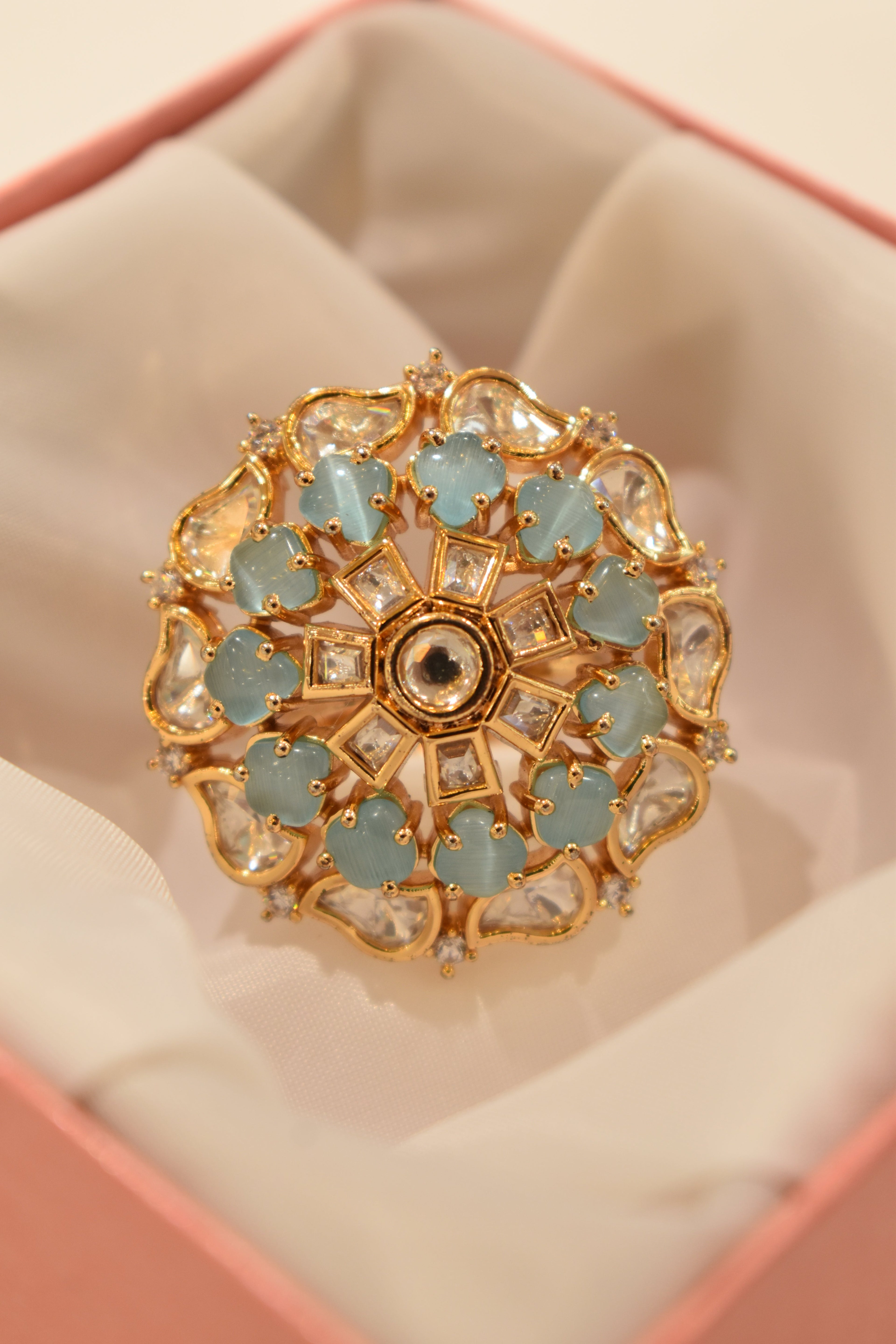 Sea Blue Beautiful Kundan Ring