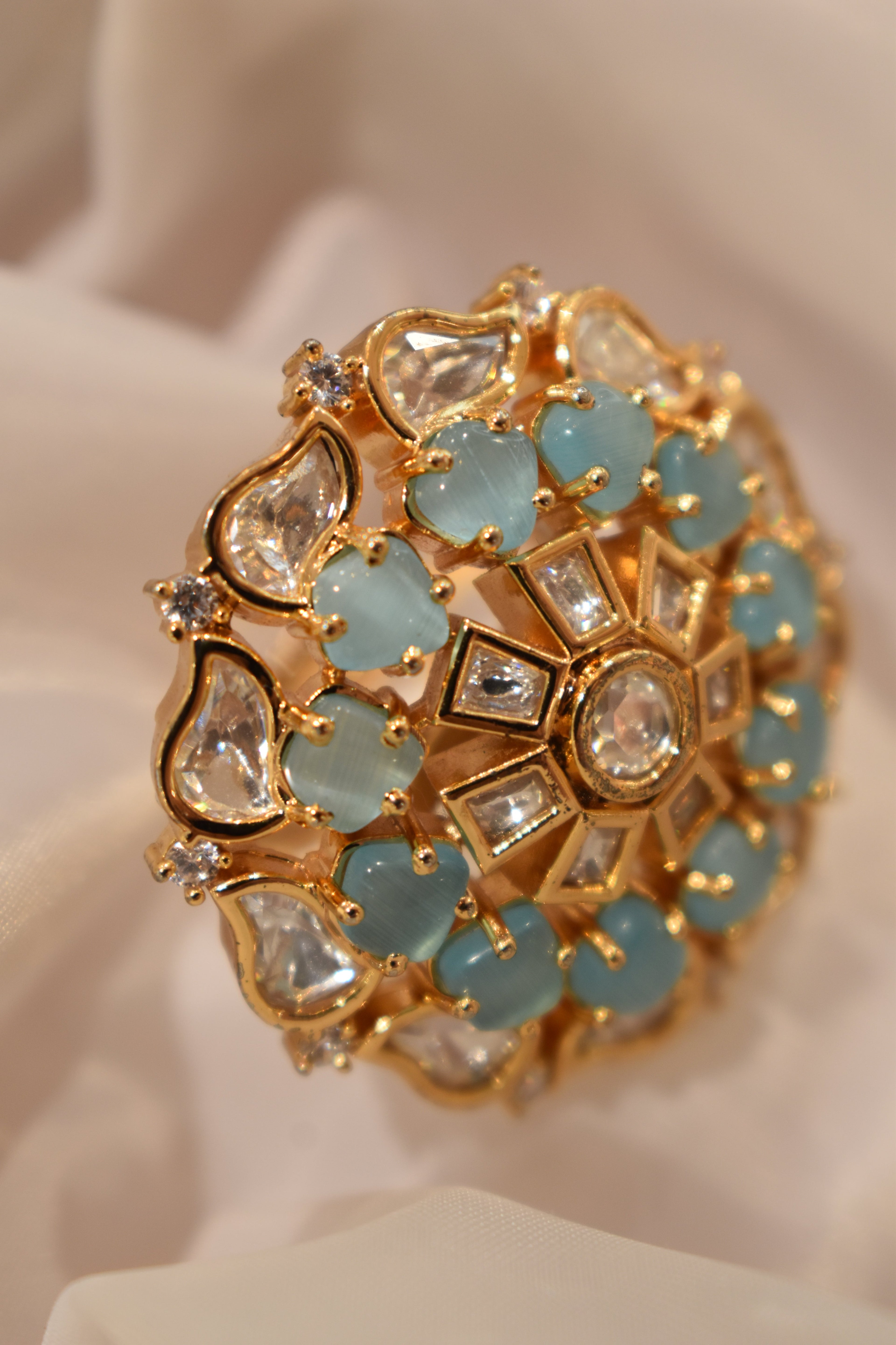 Sea Blue Beautiful Kundan Ring