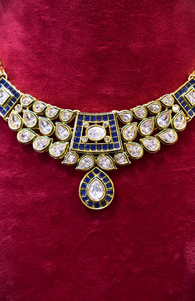 Kundan Drop Blue Necklace