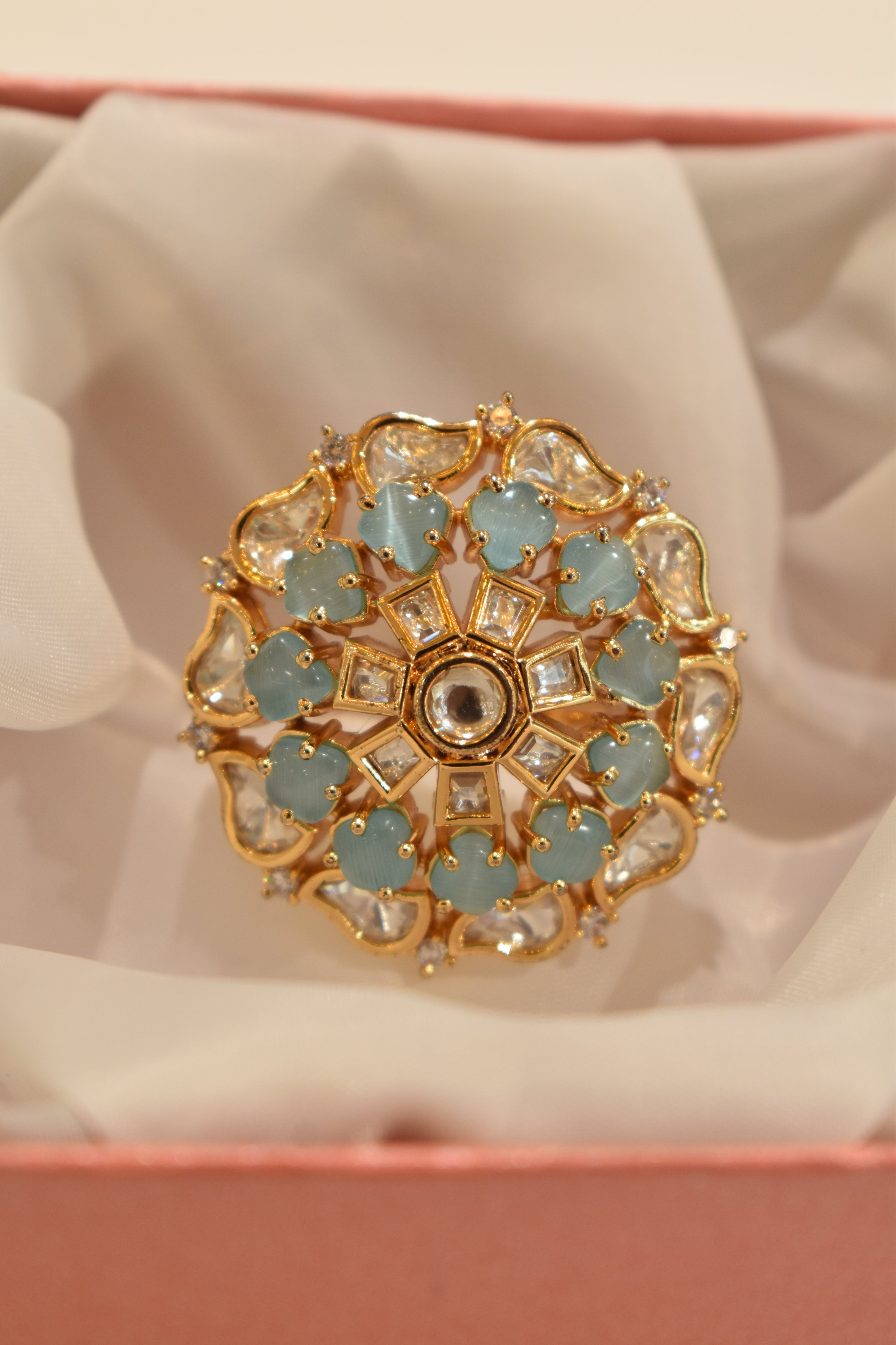 Sea Blue Beautiful Kundan Ring
