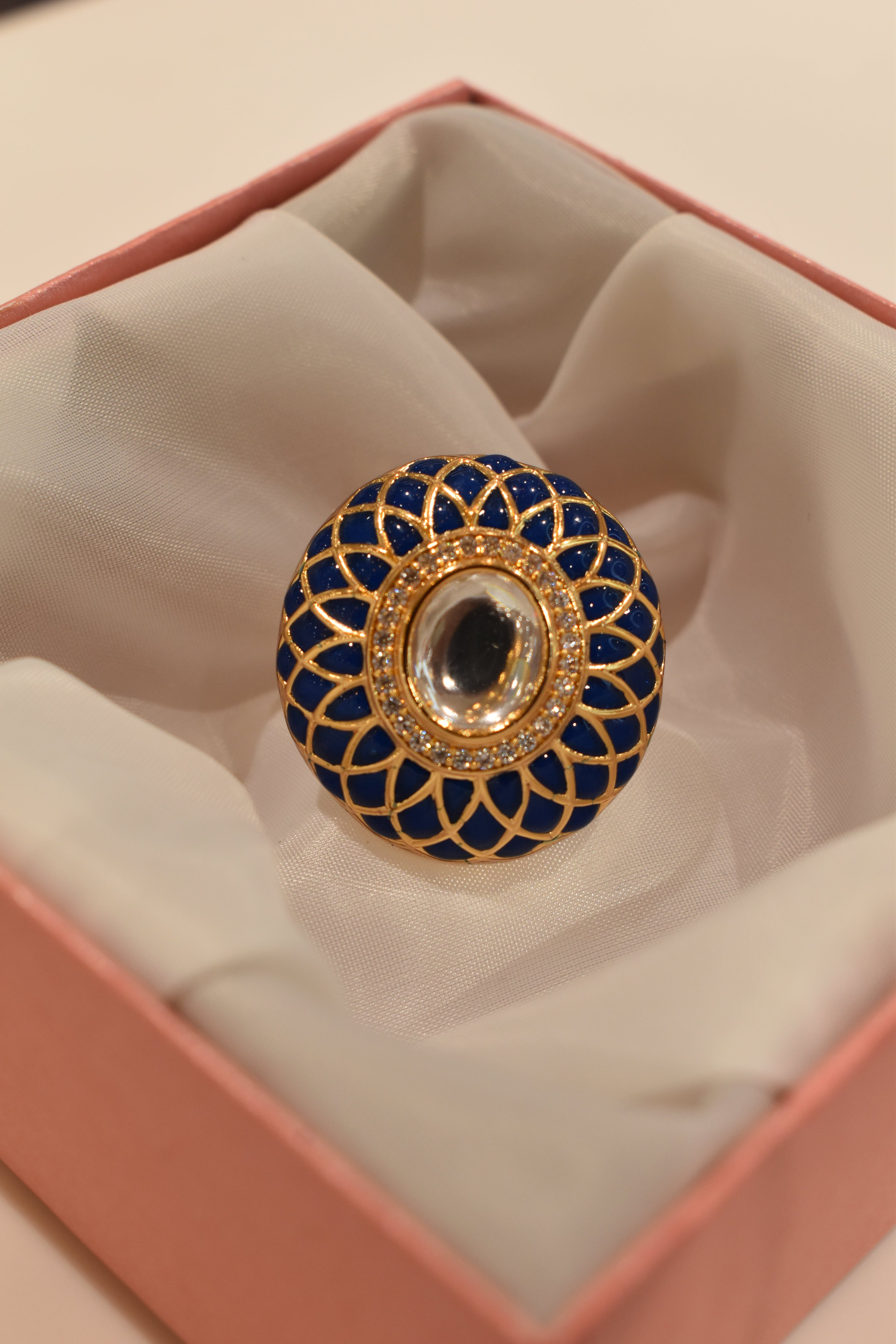 Dark Blue Kundan Stone Ring