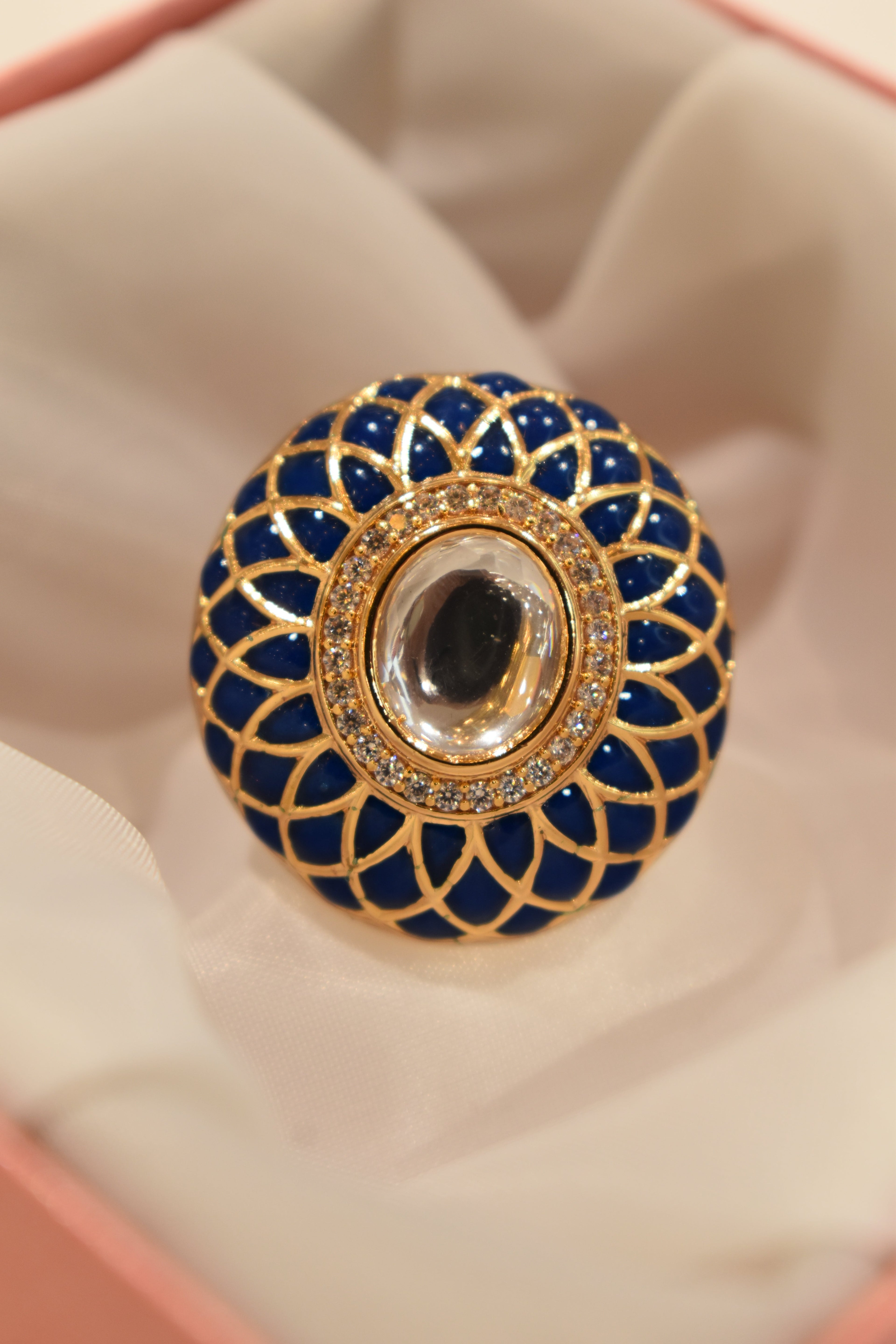 Dark Blue Kundan Stone Ring