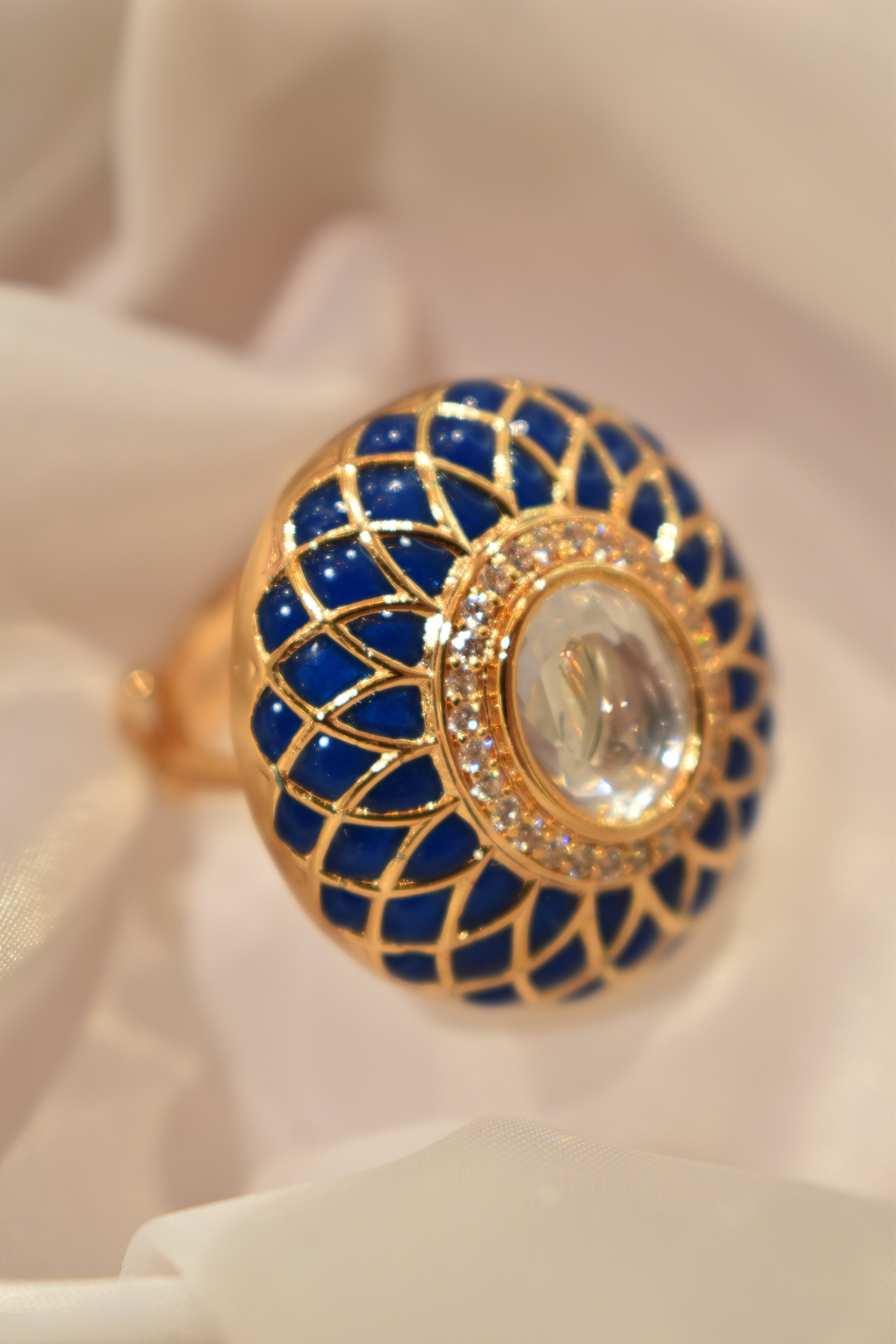 Dark Blue Kundan Stone Ring