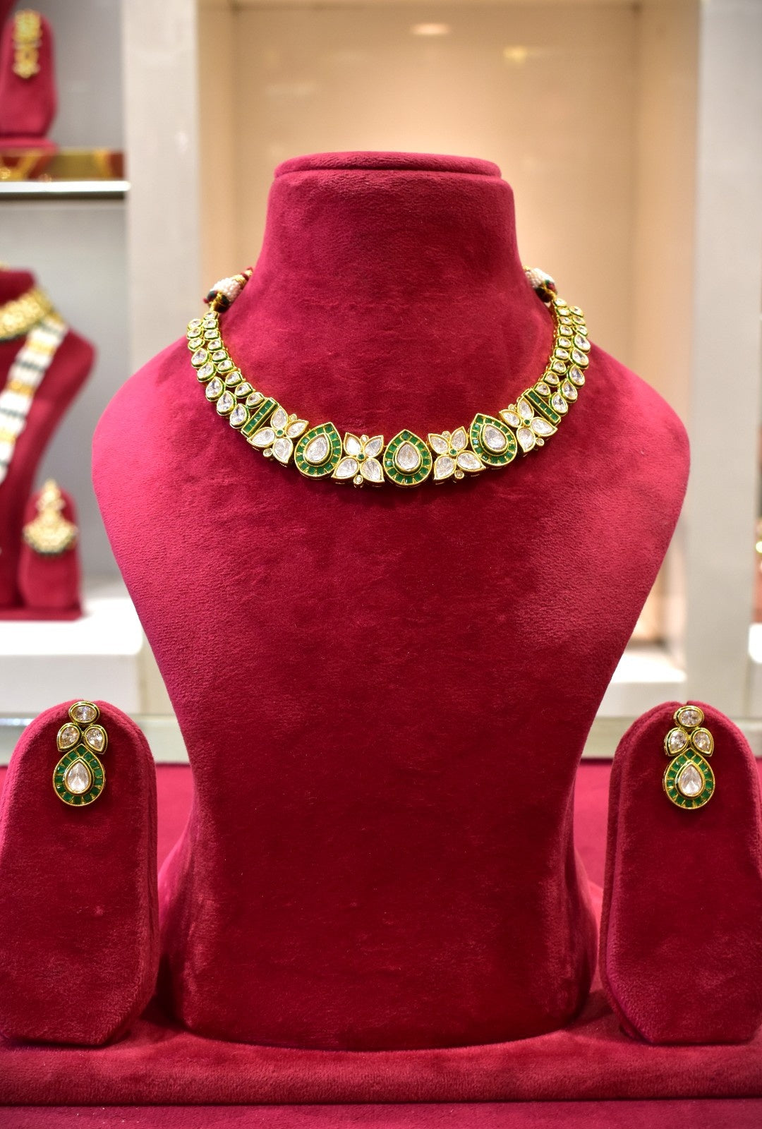 Low Neck Parrot Green Kundan Necklace