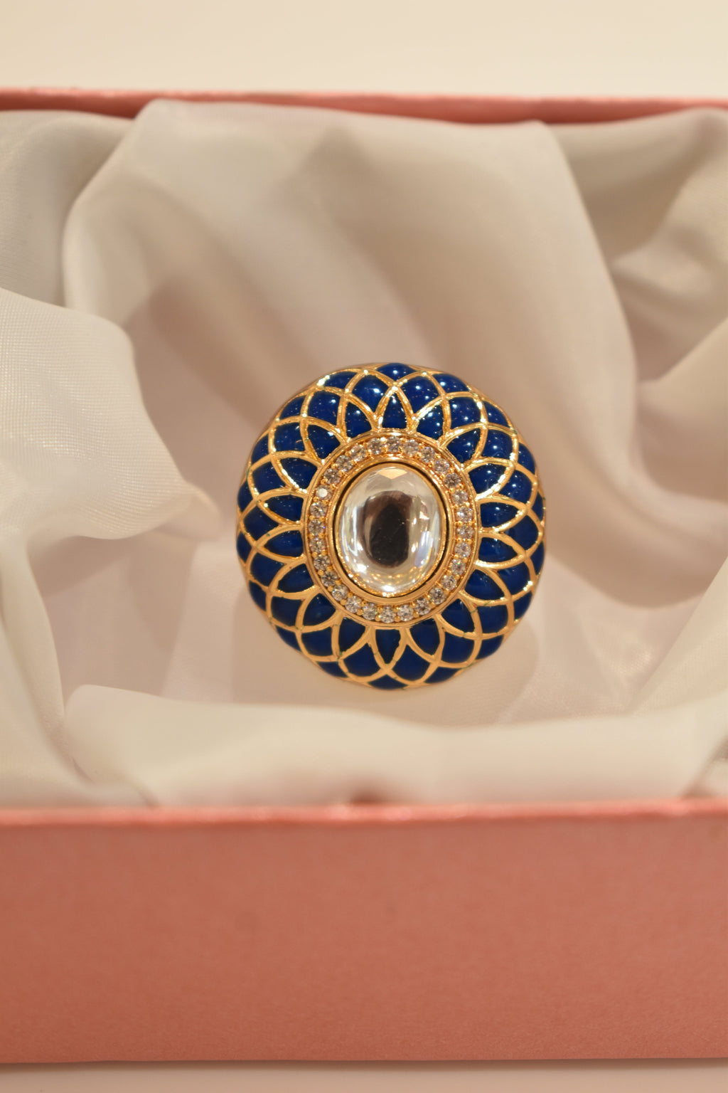 Dark Blue Kundan Stone Ring