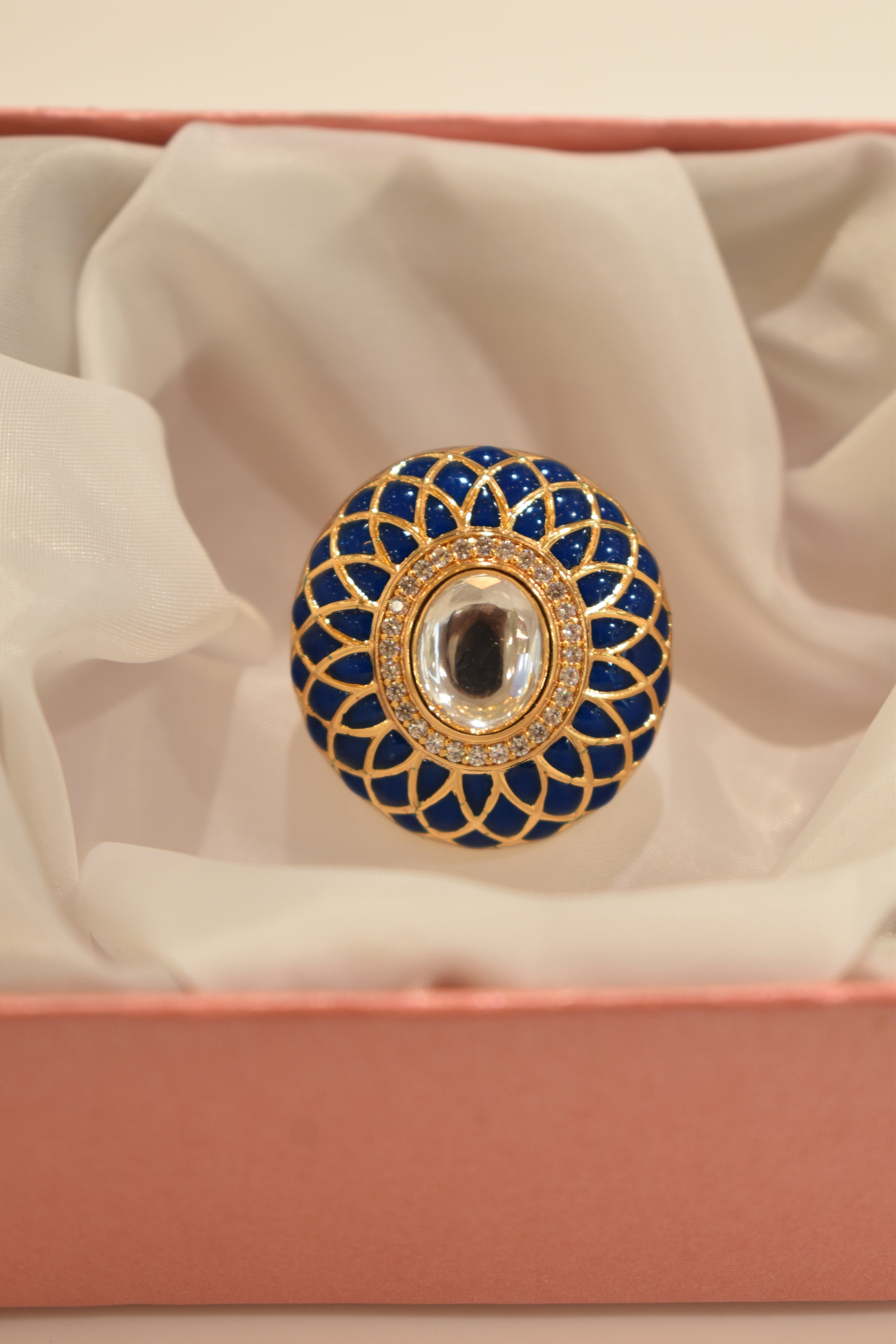 Dark Blue Kundan Stone Ring