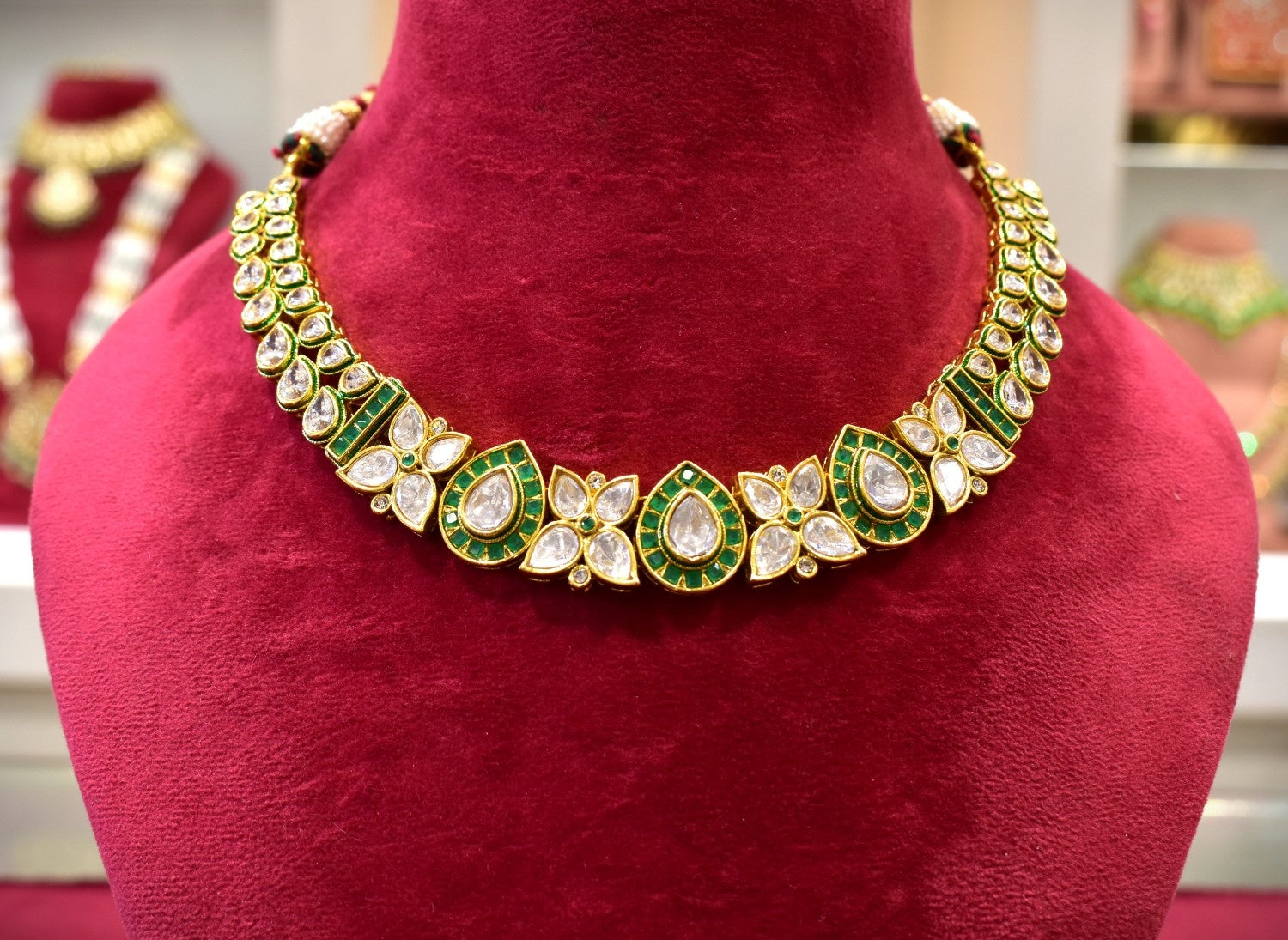 Low Neck Parrot Green Kundan Necklace