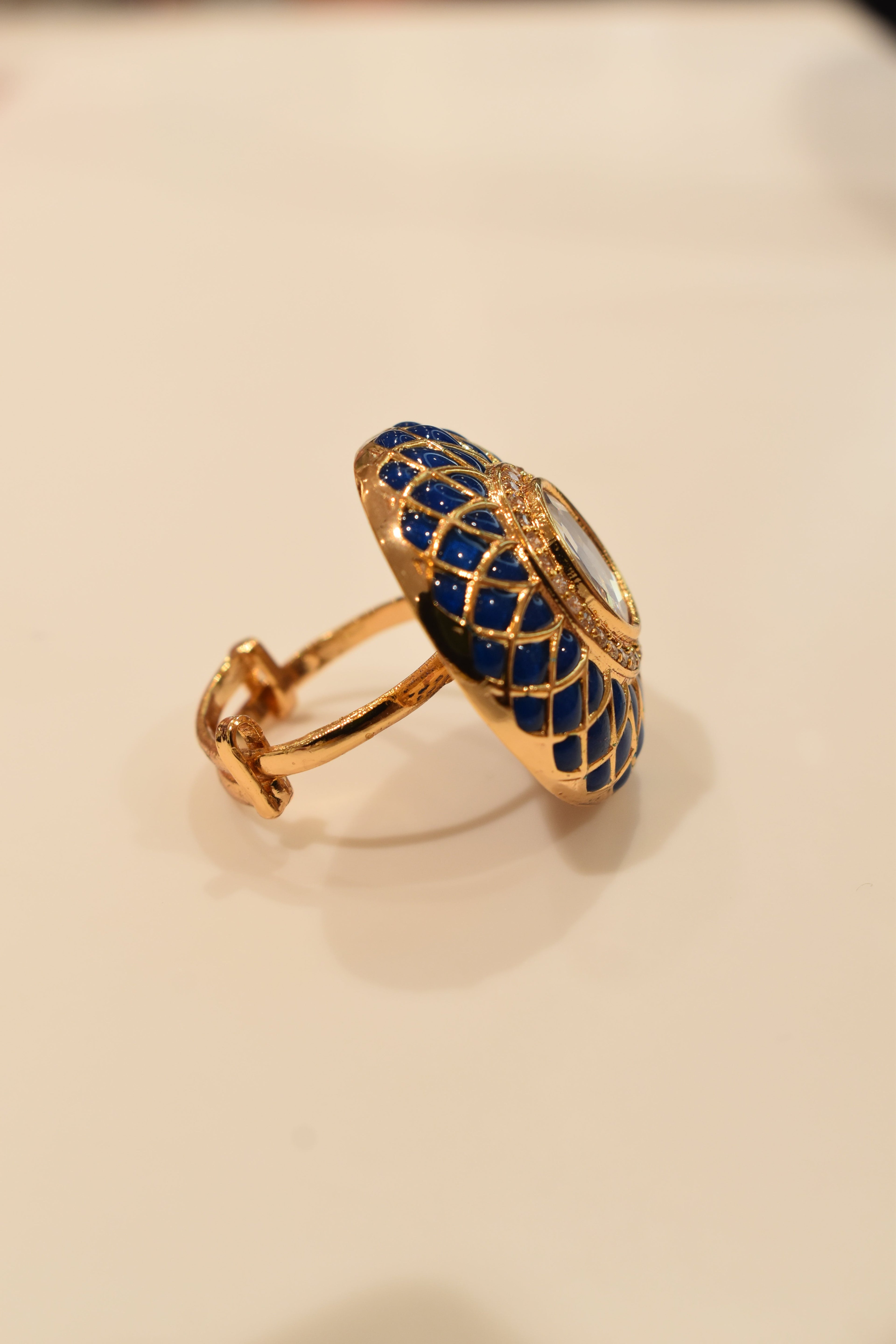 Dark Blue Kundan Stone Ring