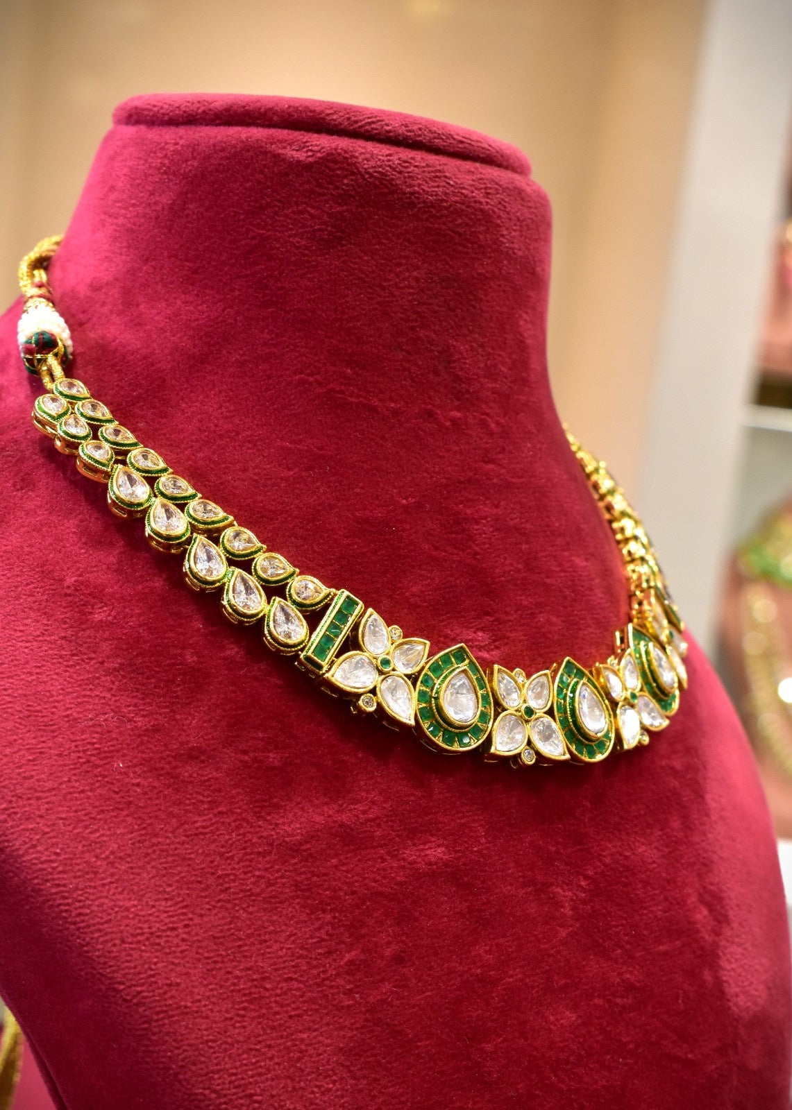 Low Neck Parrot Green Kundan Necklace