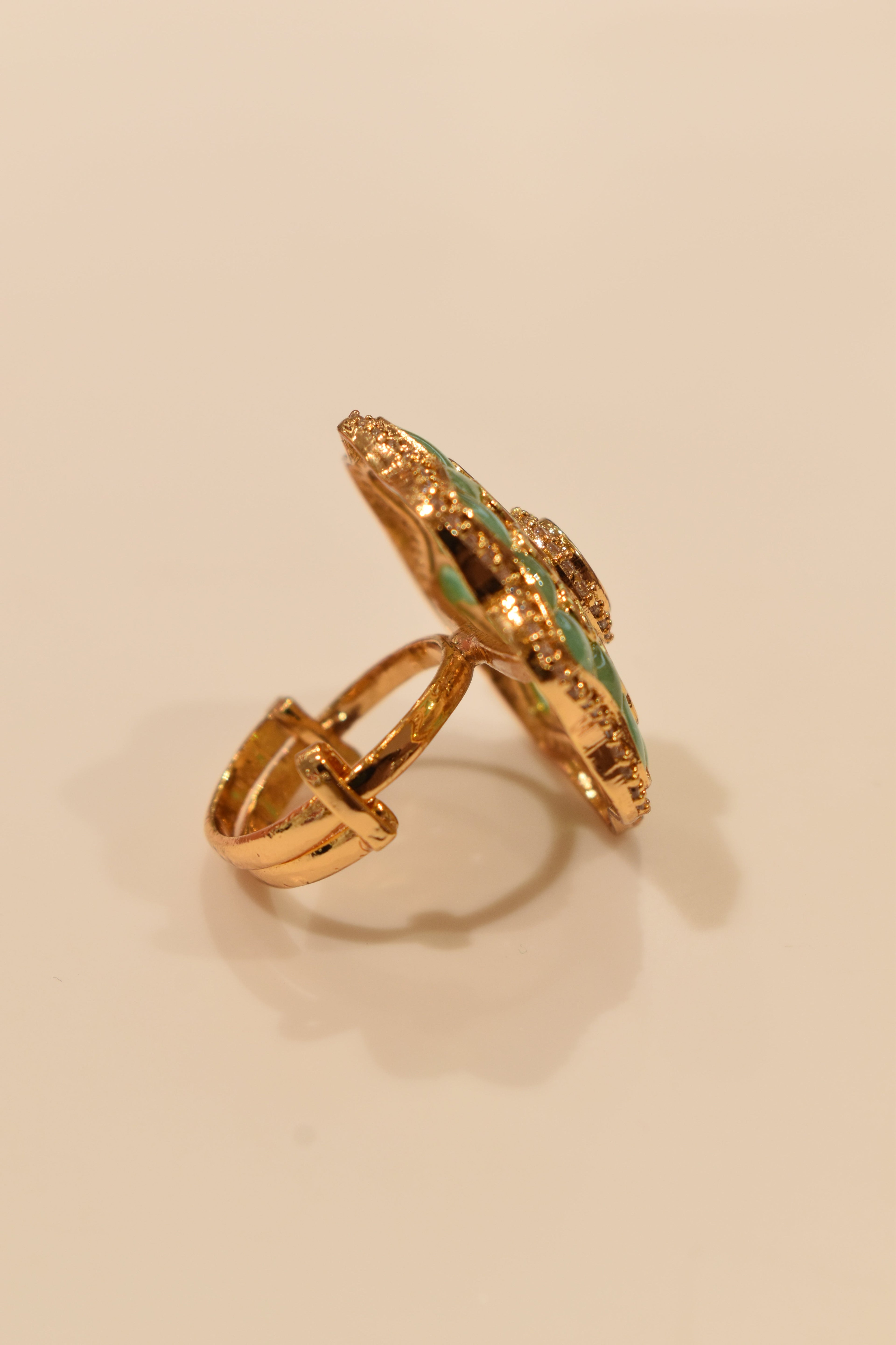 Transparent Light Green Kundan Stone Ring
