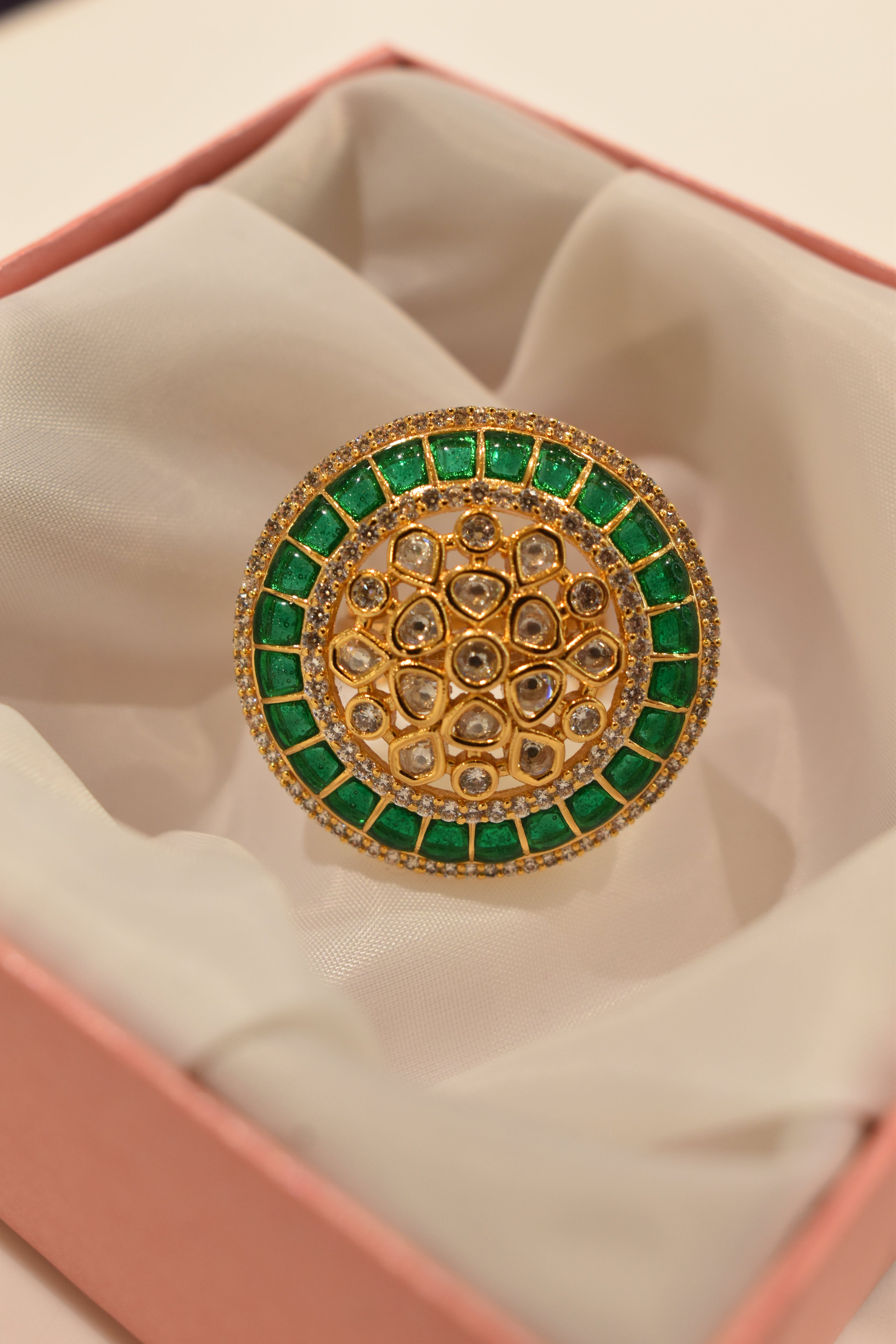 Green Kundan Stone Ring