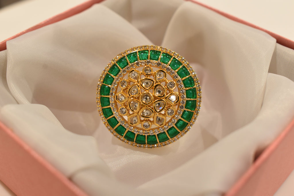 Green Kundan Stone Ring