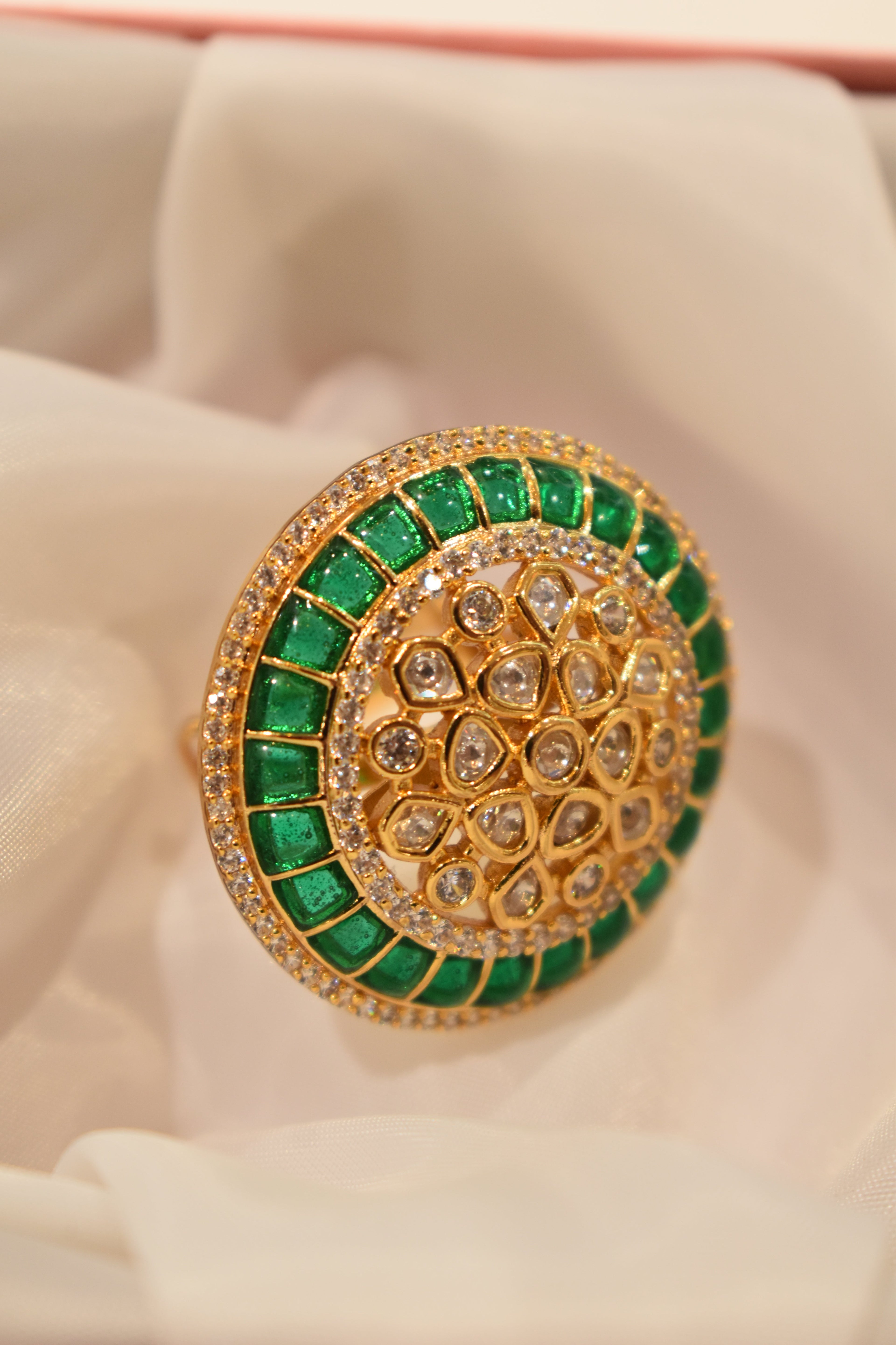 Green Kundan Stone Ring